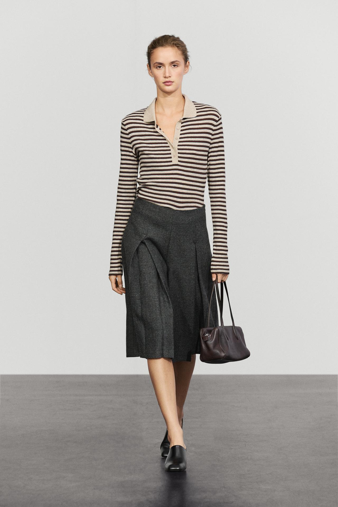 Pleated-detail skort pants — GREY
