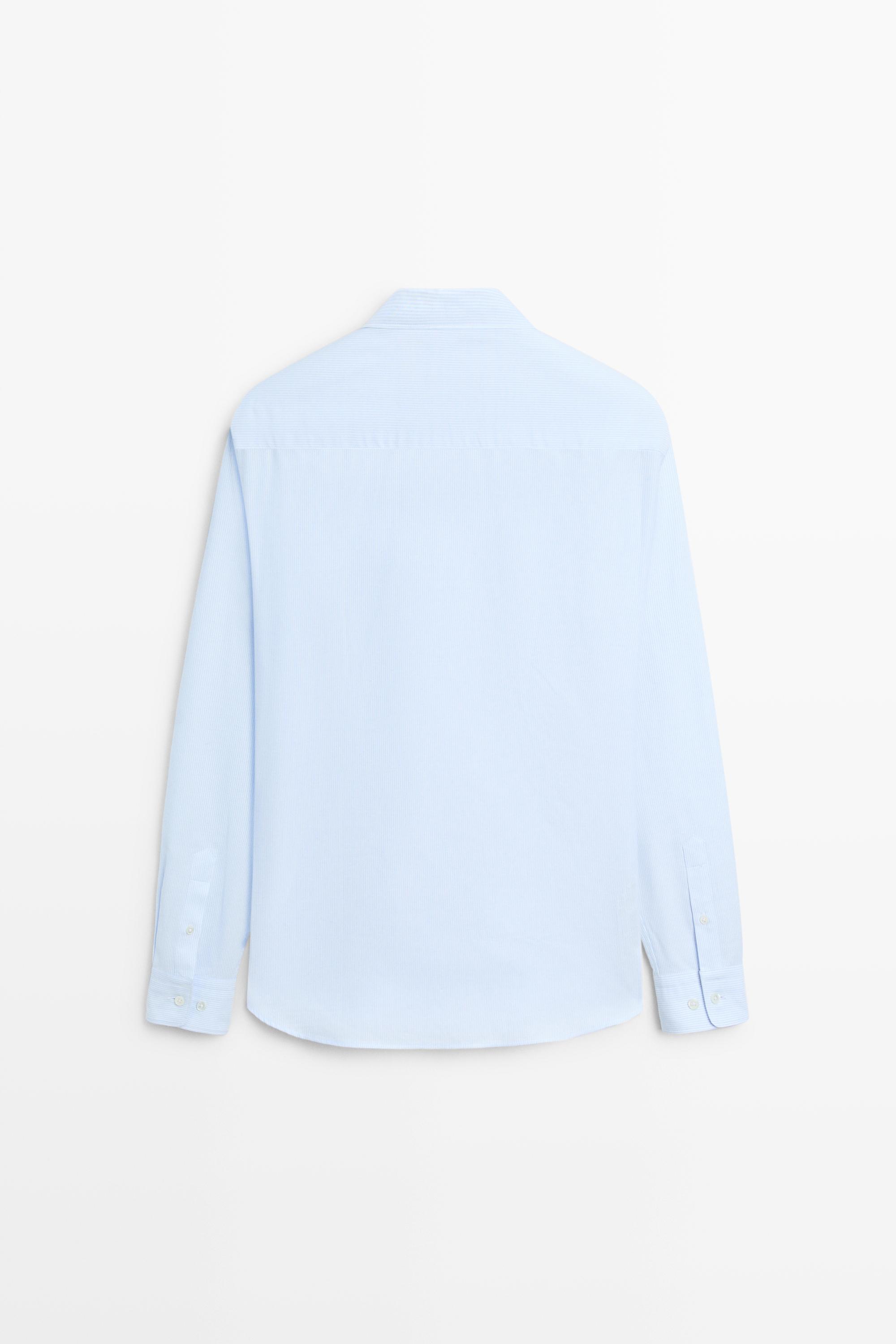 100% cotton regular fit striped shirt — SKY BLUE