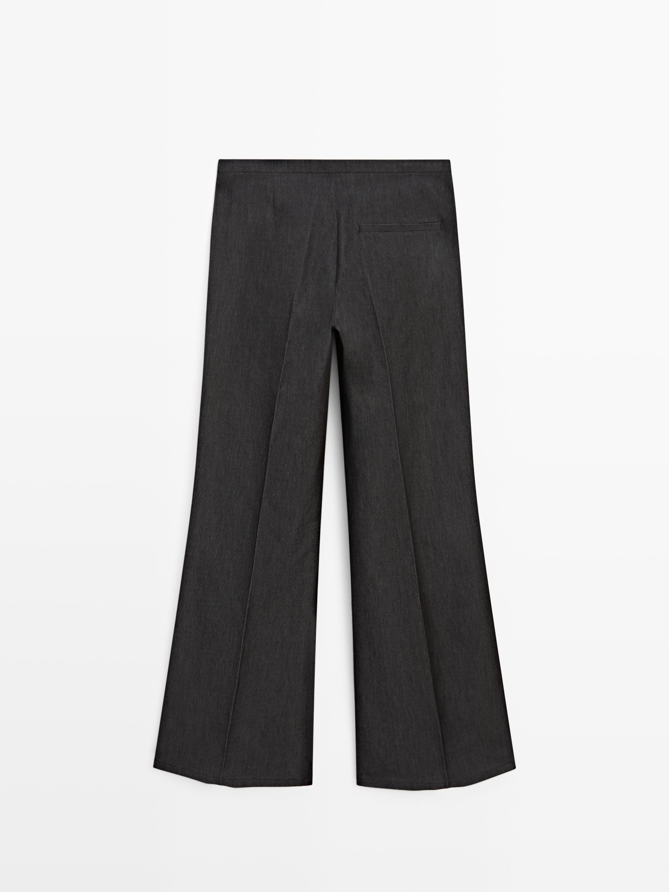 Denim-effect flared trousers — BLACK