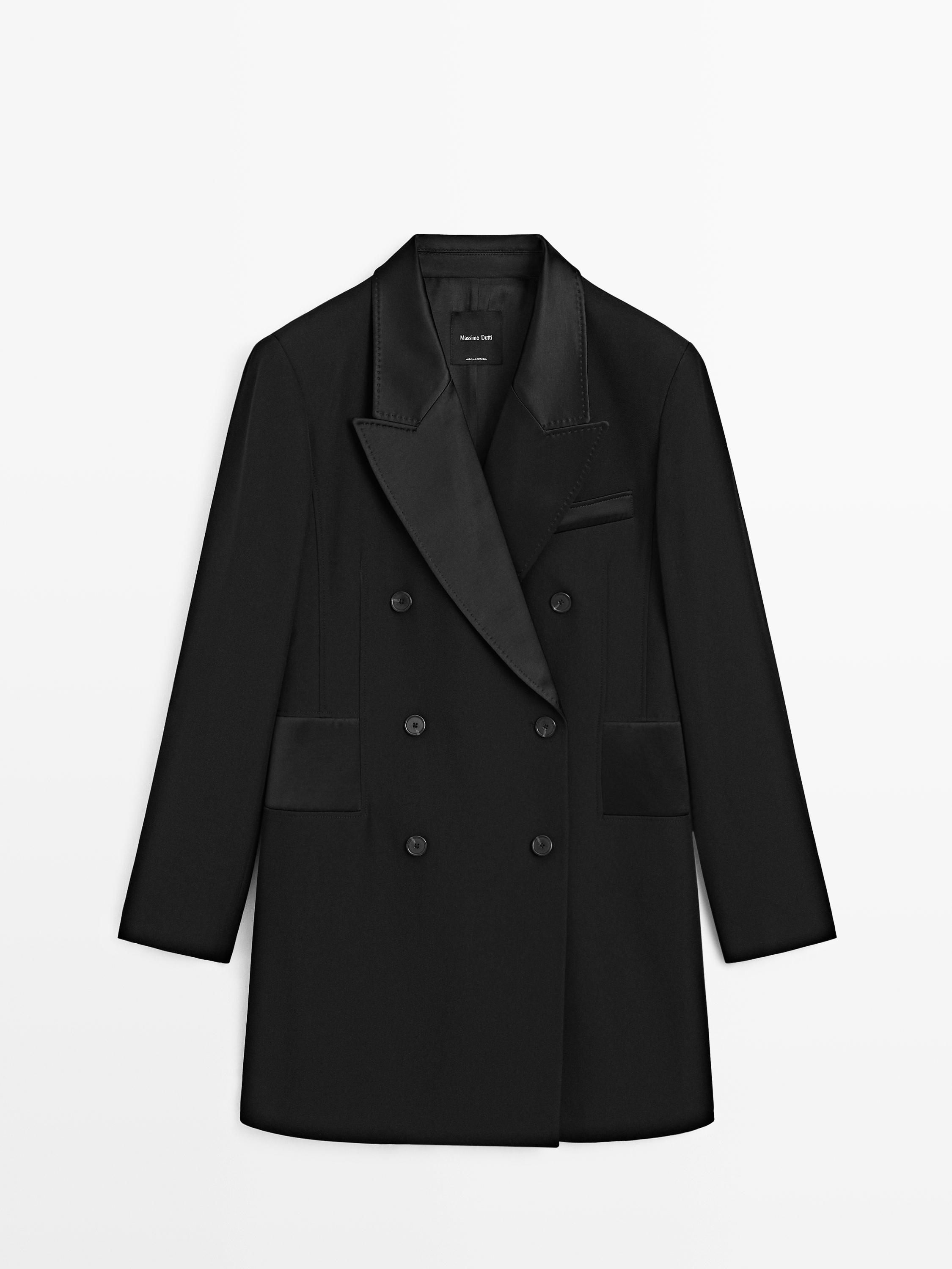 Blazer-style dress with satin detail — BLACK