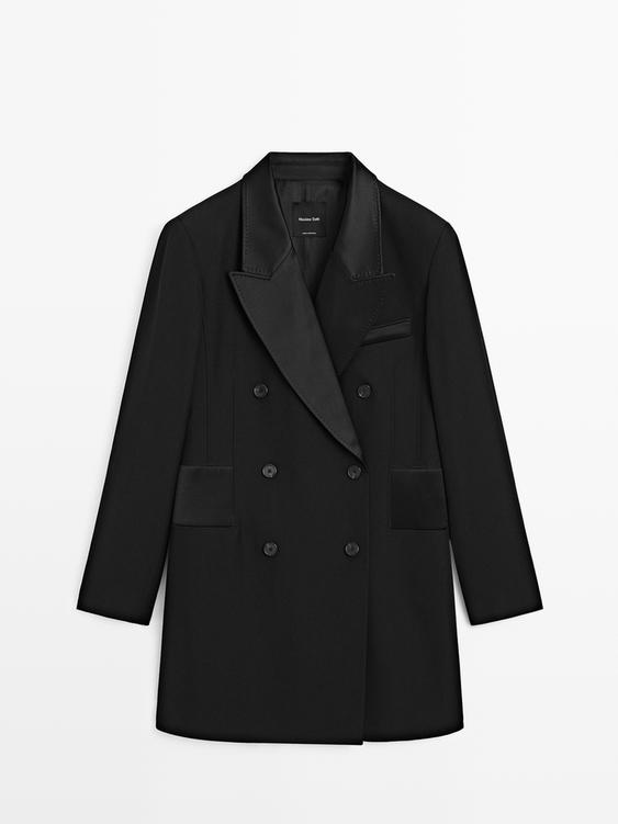 Saten detaylı blazer tarzı elbise