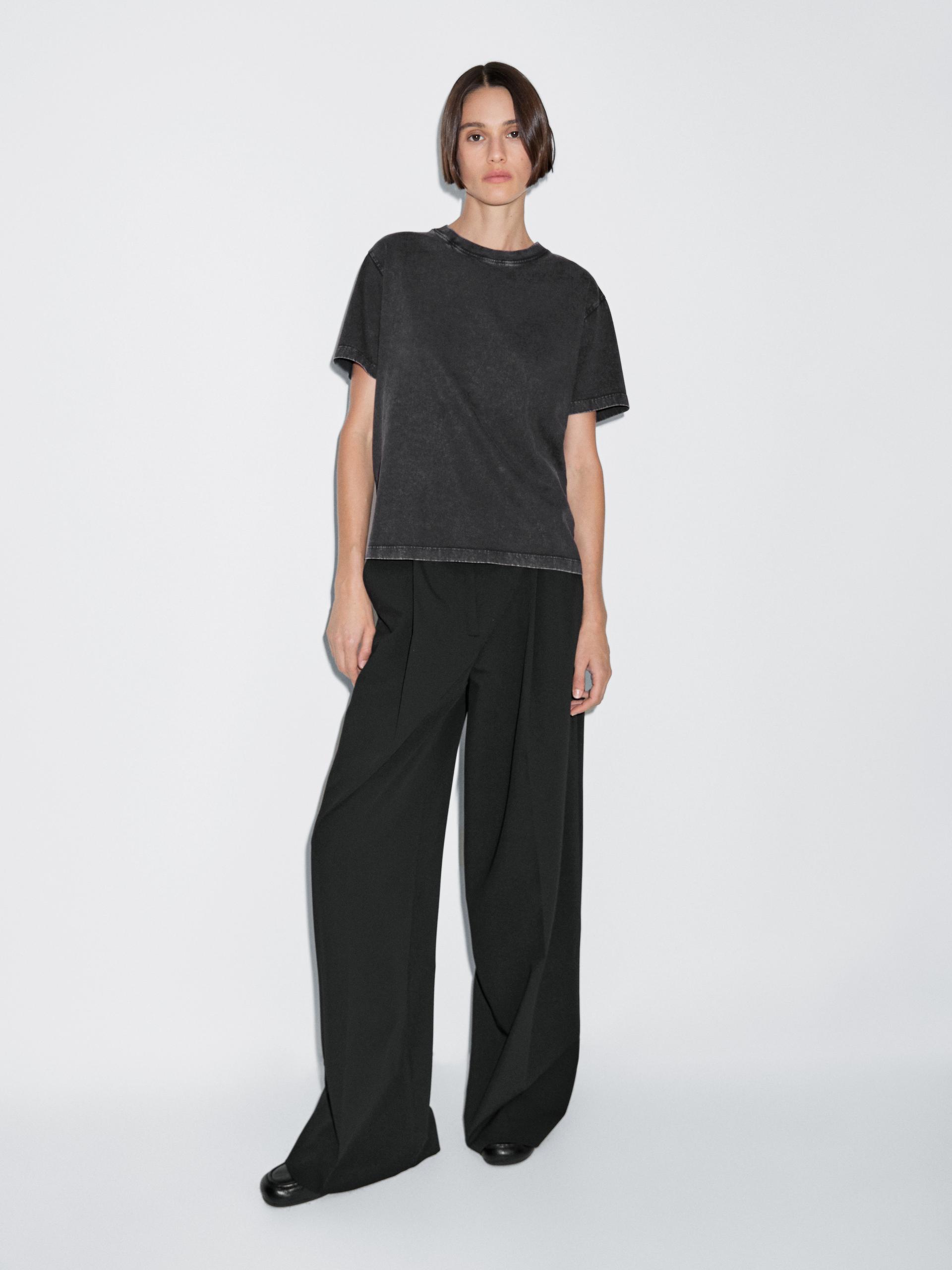 T-Shirt Oversize Effet Usé - Gris Anthracite - M - Massimo Dutti - Femme
