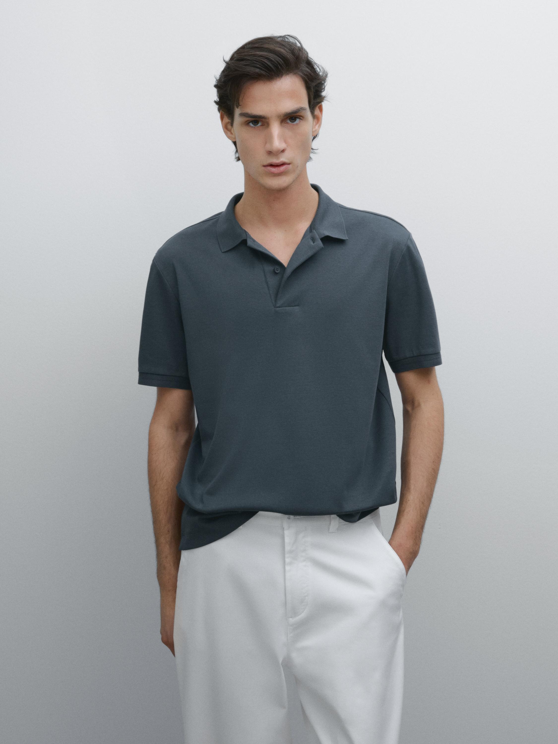 Short sleeve cotton knit polo shirt