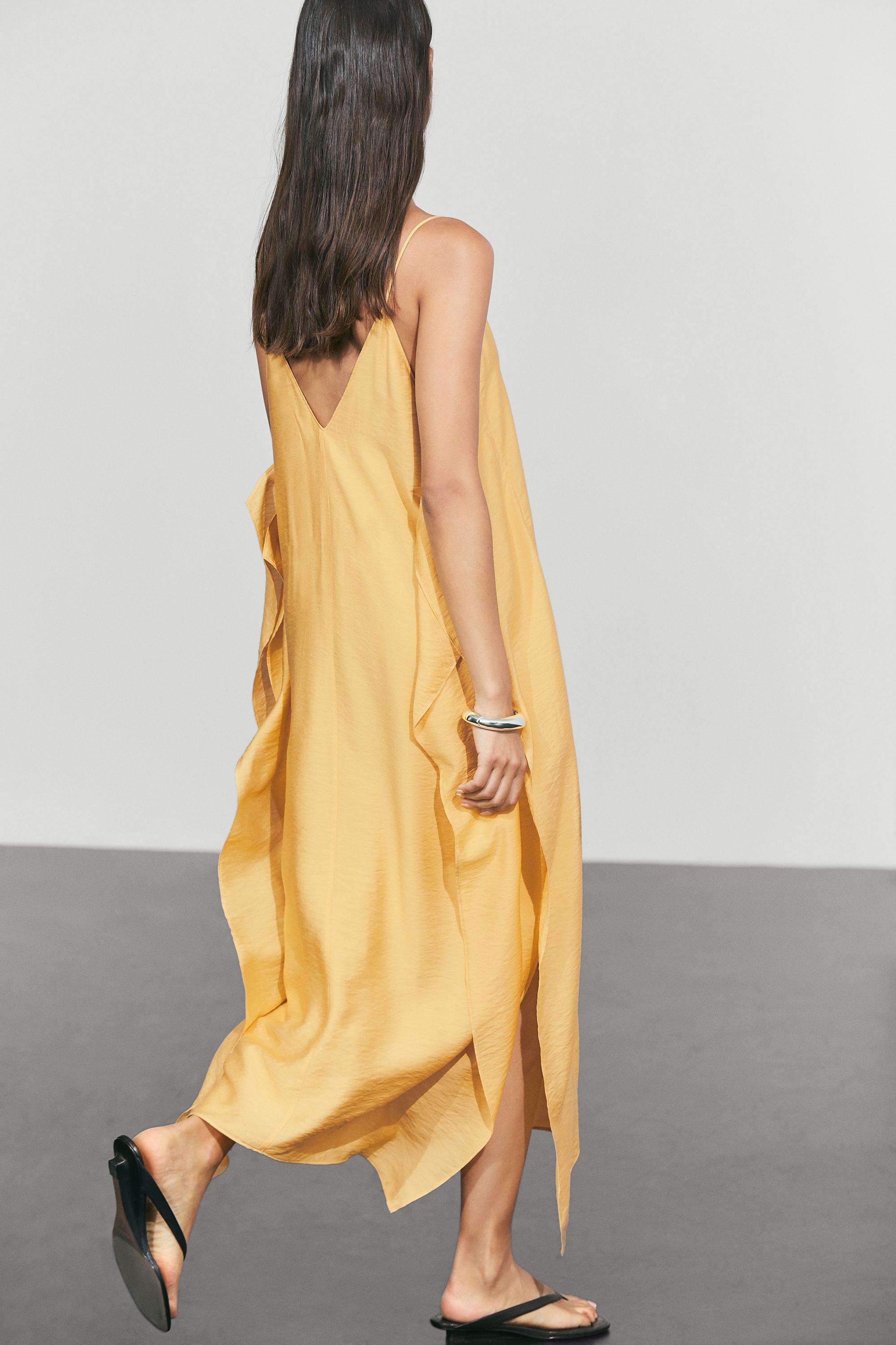 Flowing lingerie dress with ruffle detail — Yellow