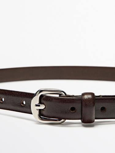 Leather belt with arched buckle — BROWN 2