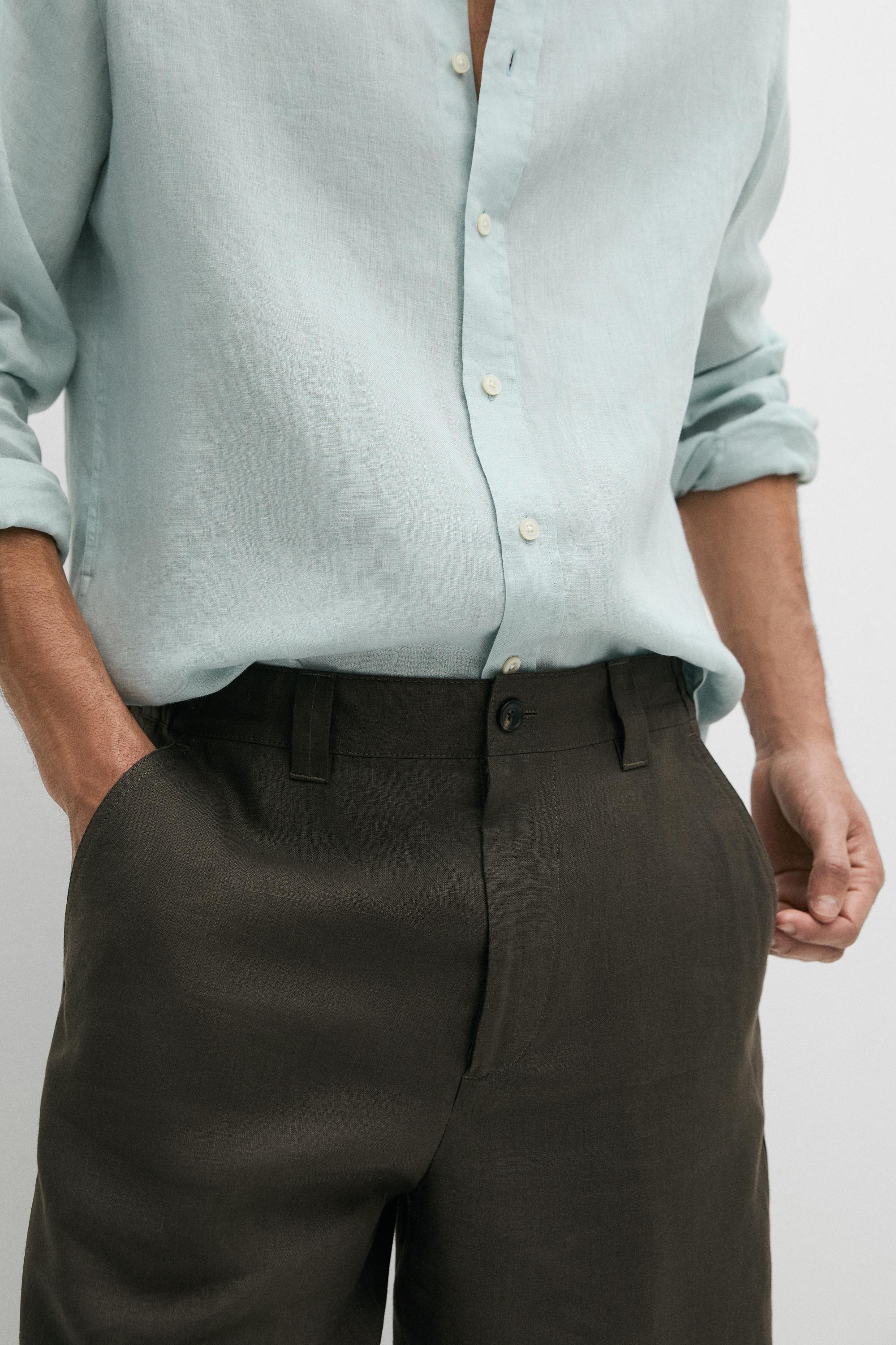 100% linen short Bermuda shorts — KHAKI