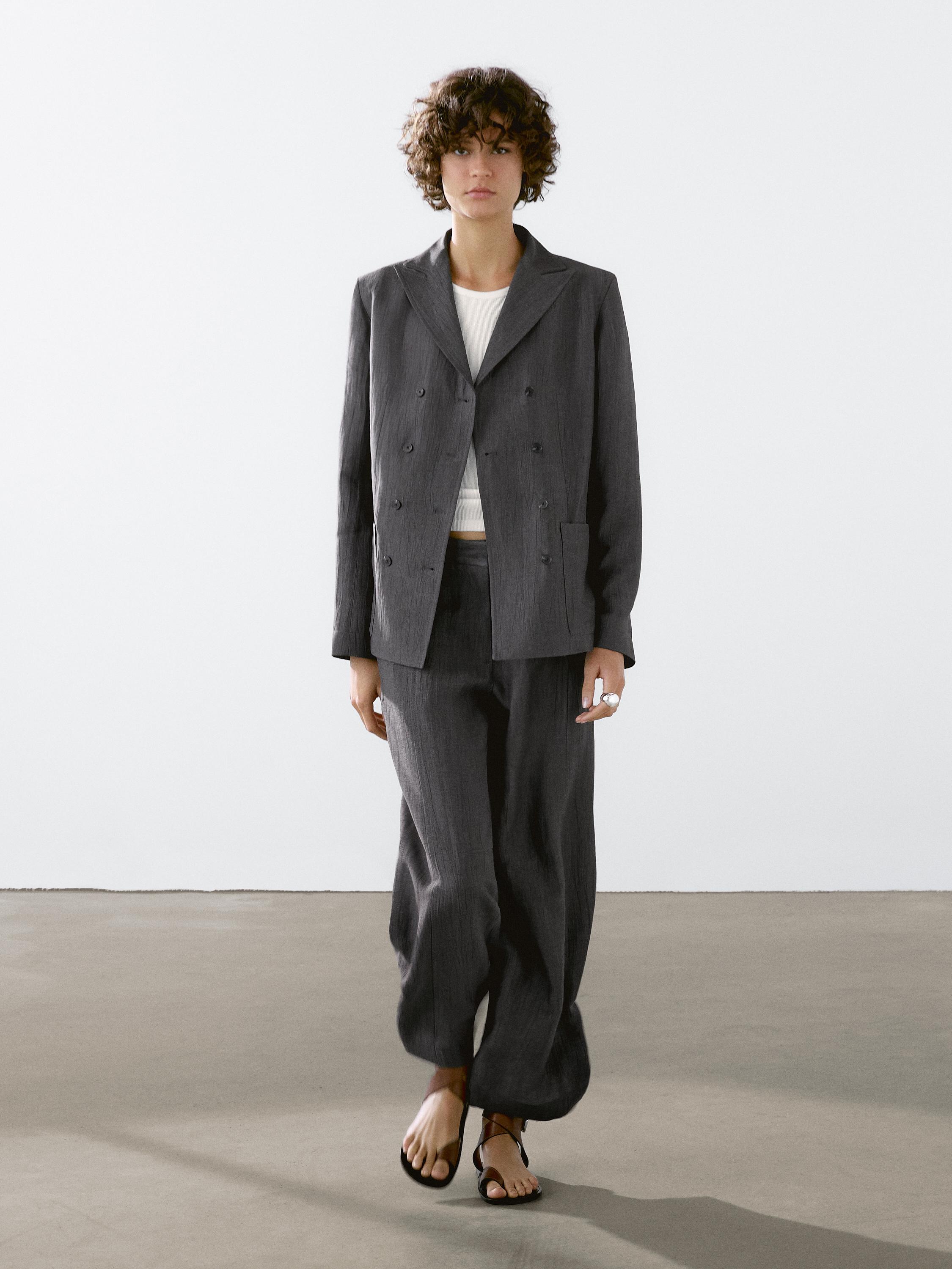Flowing linen blend suit blazer
