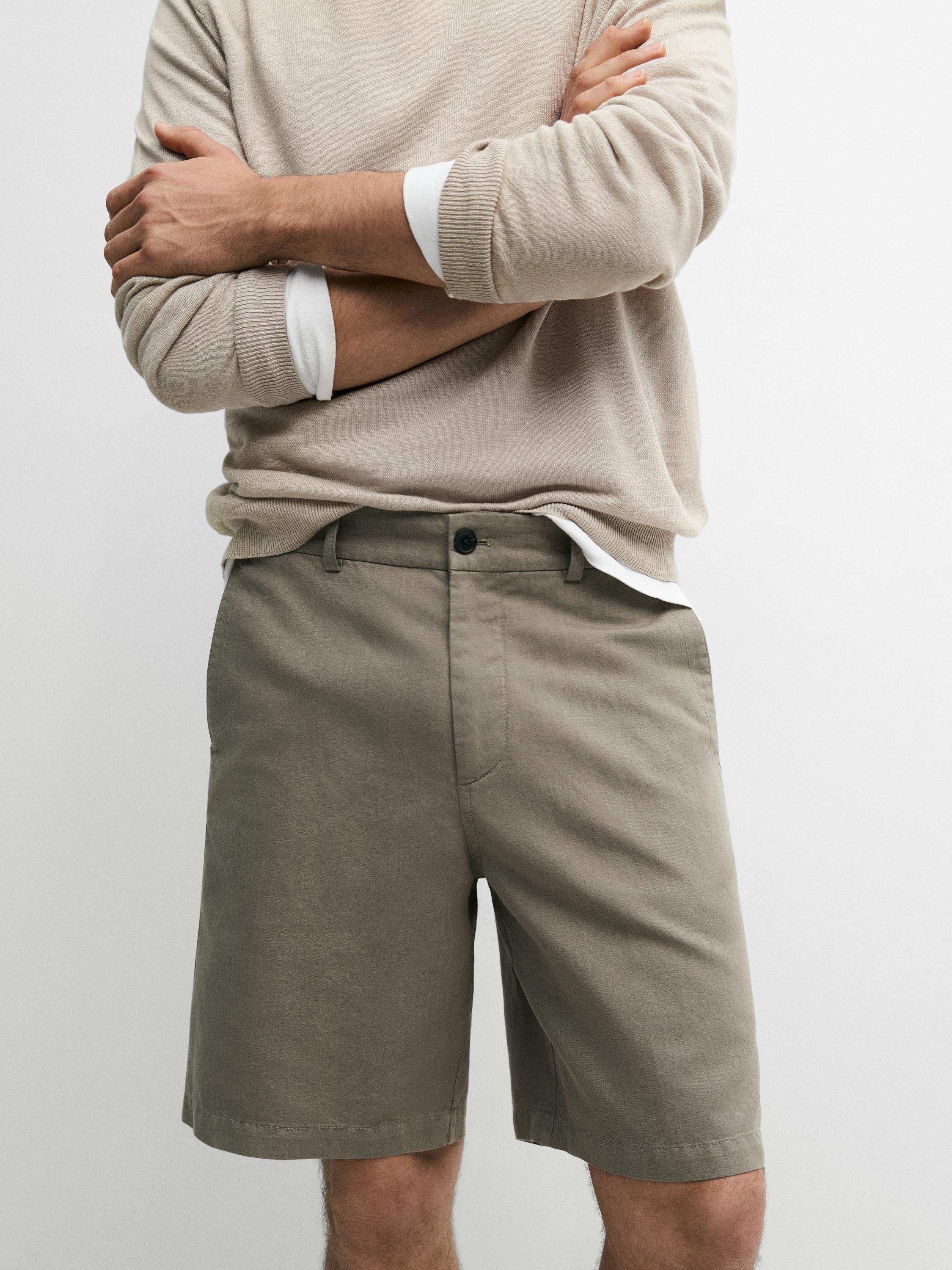Linen blend Bermuda shorts — PALE KHAKI