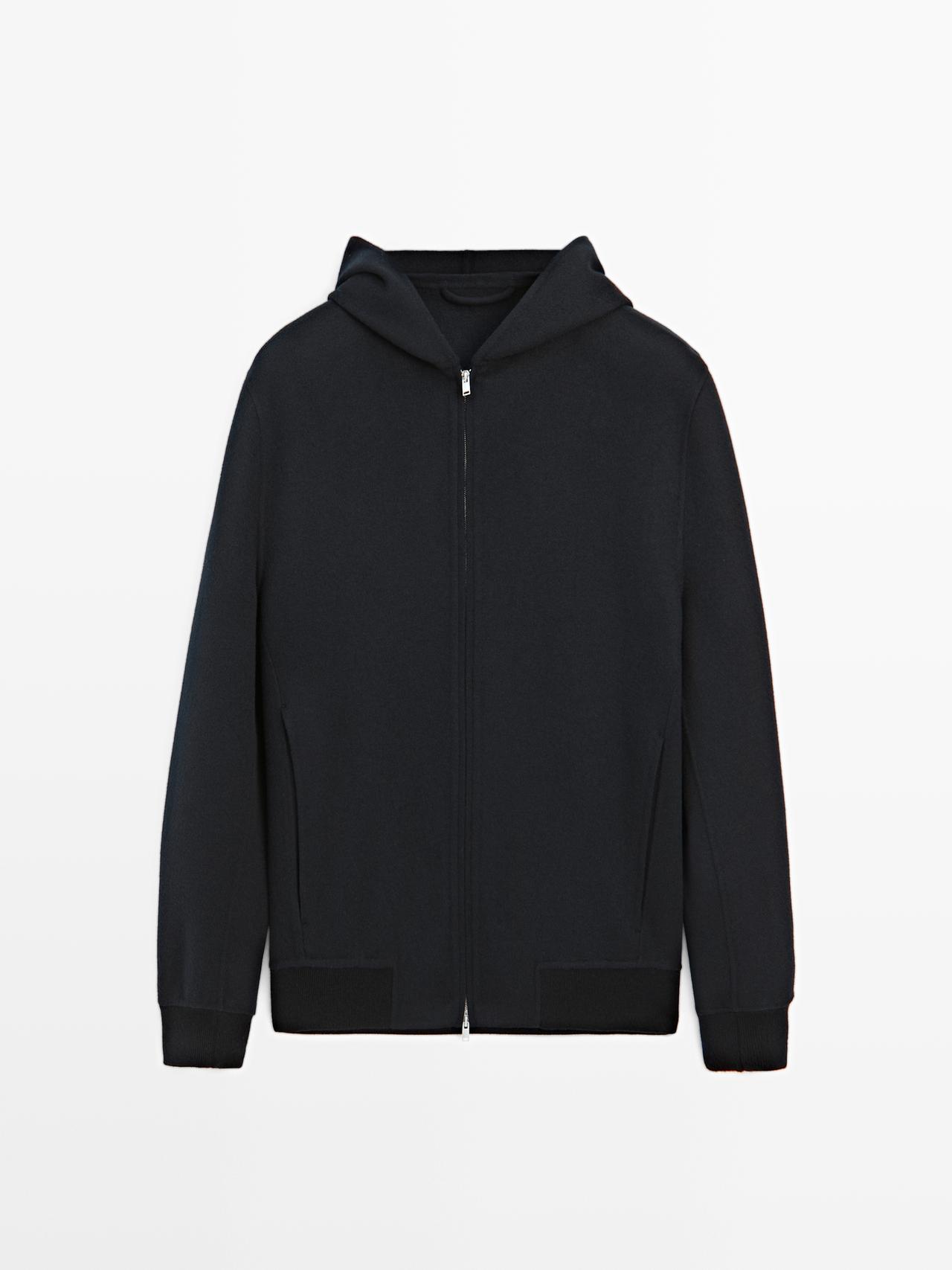 Massimo Dutti - Herre - Cardigan I Uldblanding Med Hætte - Marineblå - M