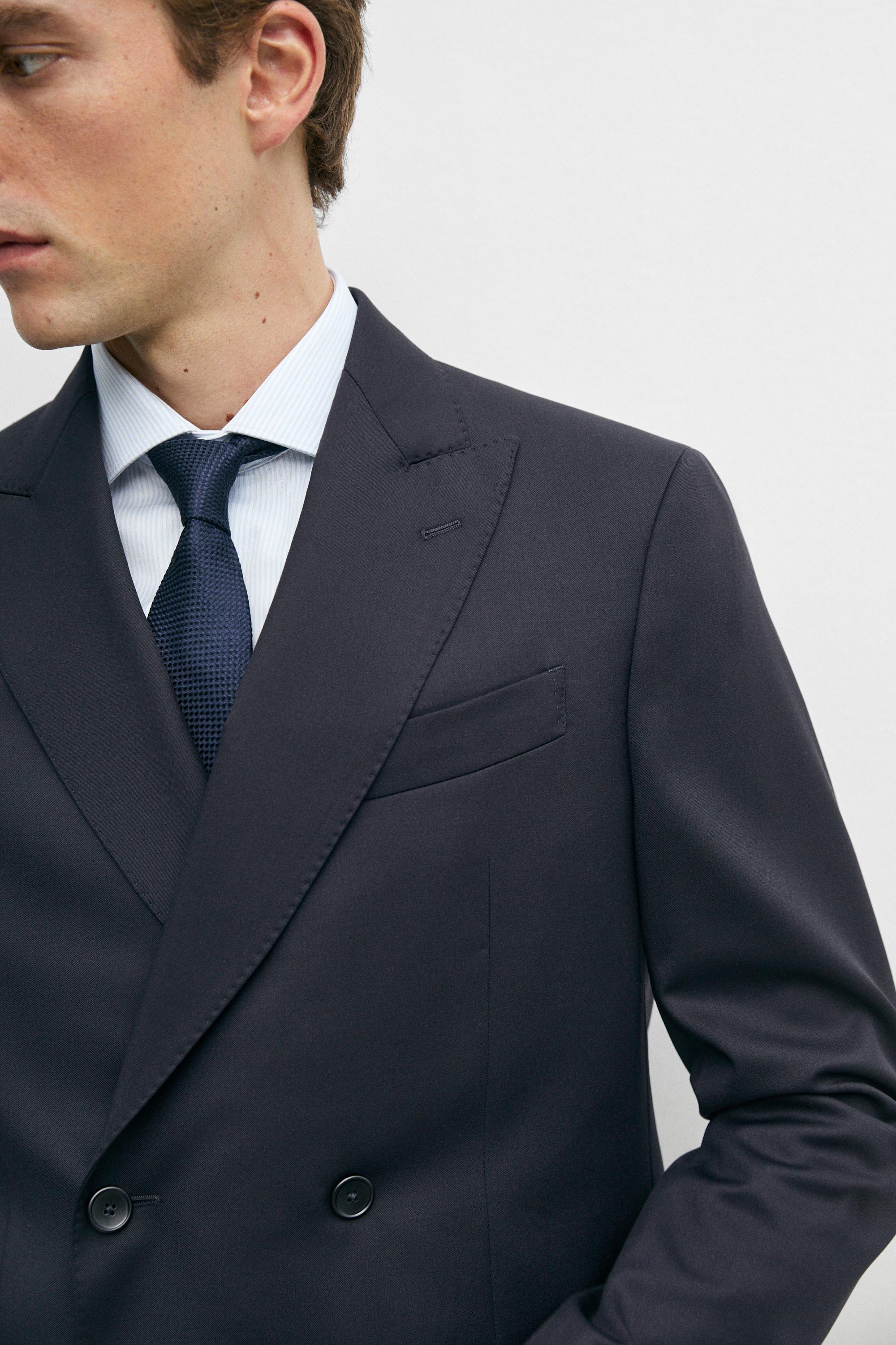 100% cool wool double-breasted suit blazer — NAVY BLUE