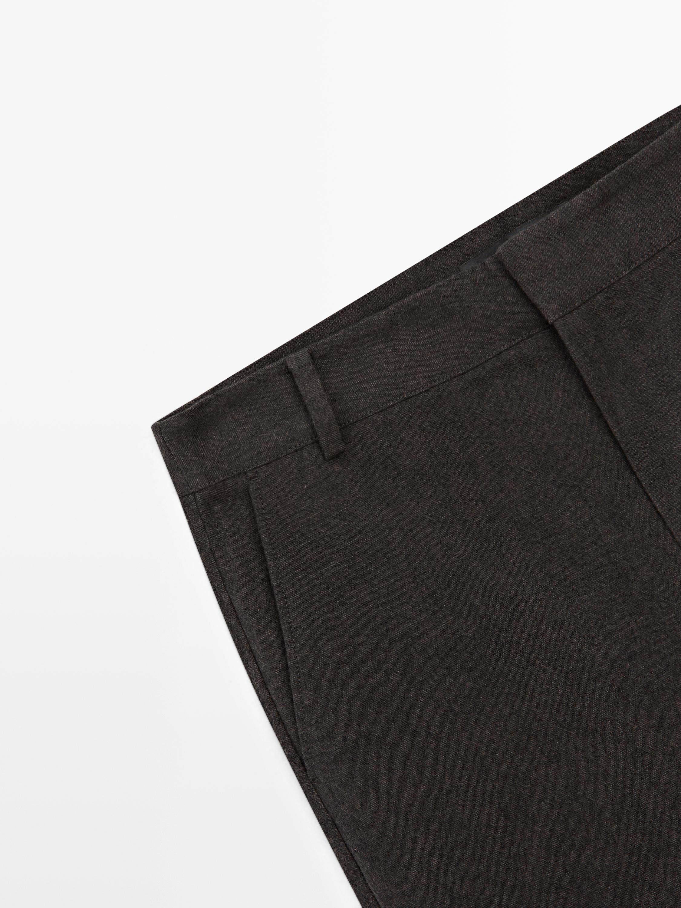 Slim fit linen blend trousers — BROWN MARL
