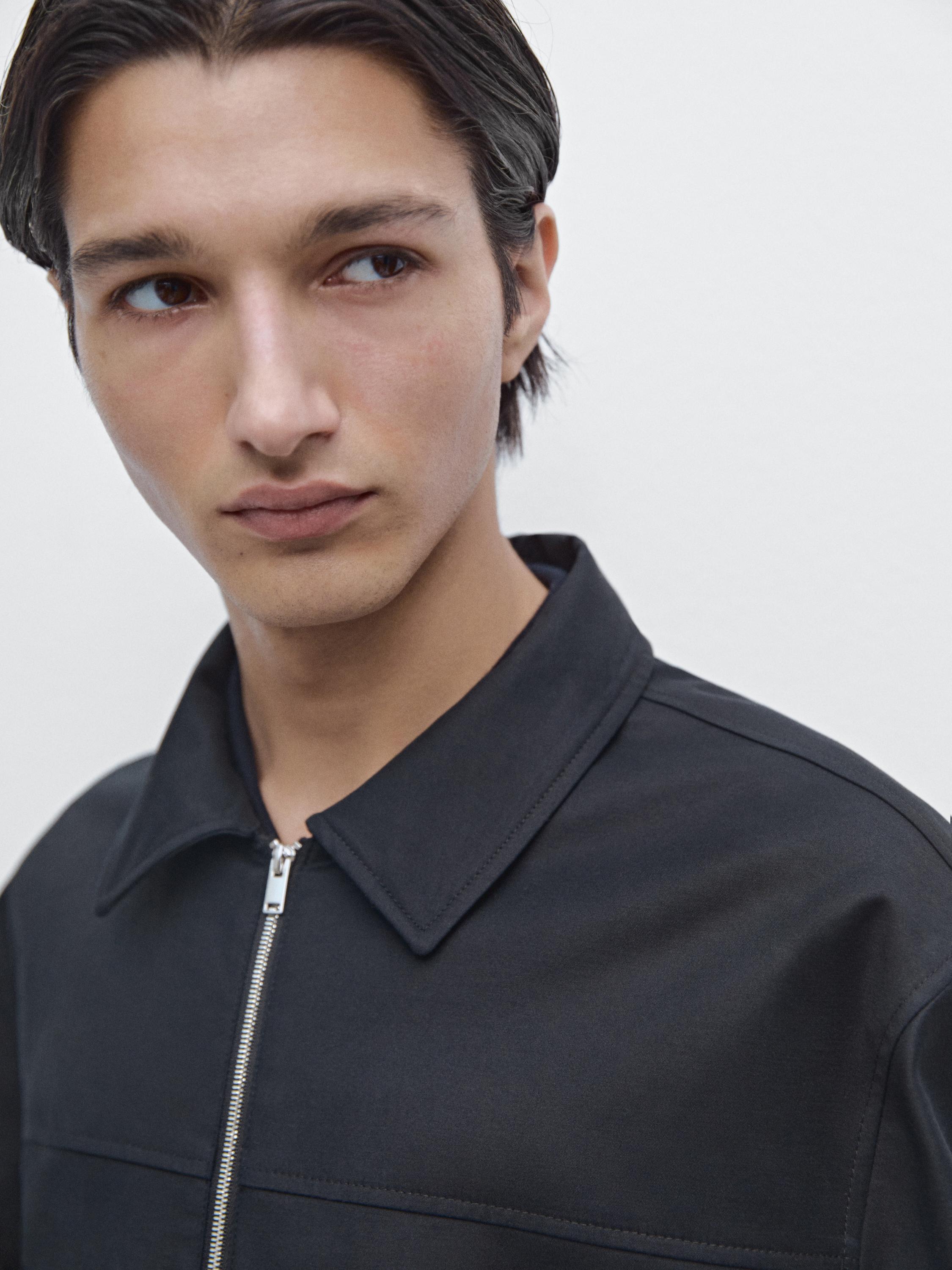 Cotton blend jacket — NAVY BLUE