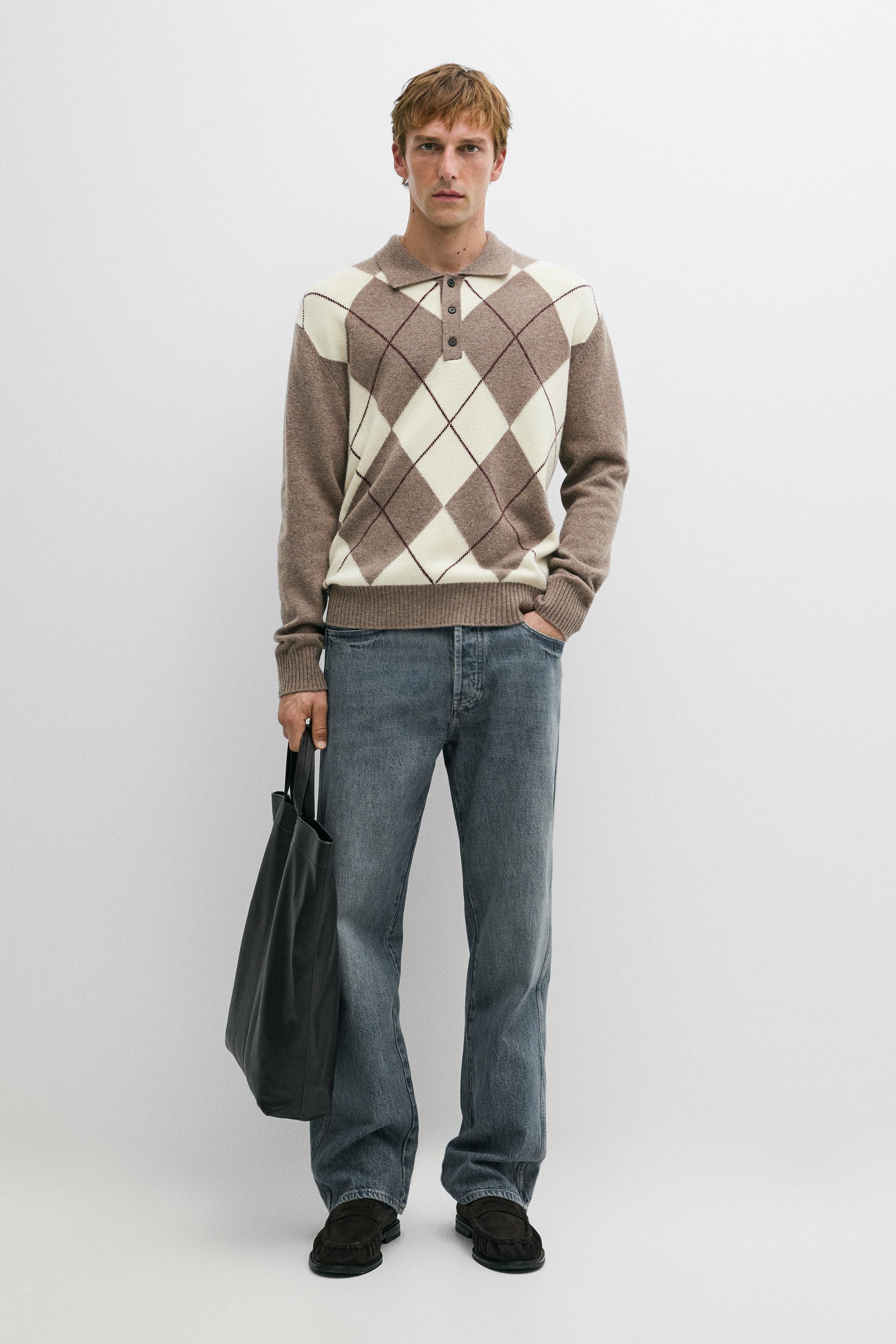 Diamond knit polo sweater