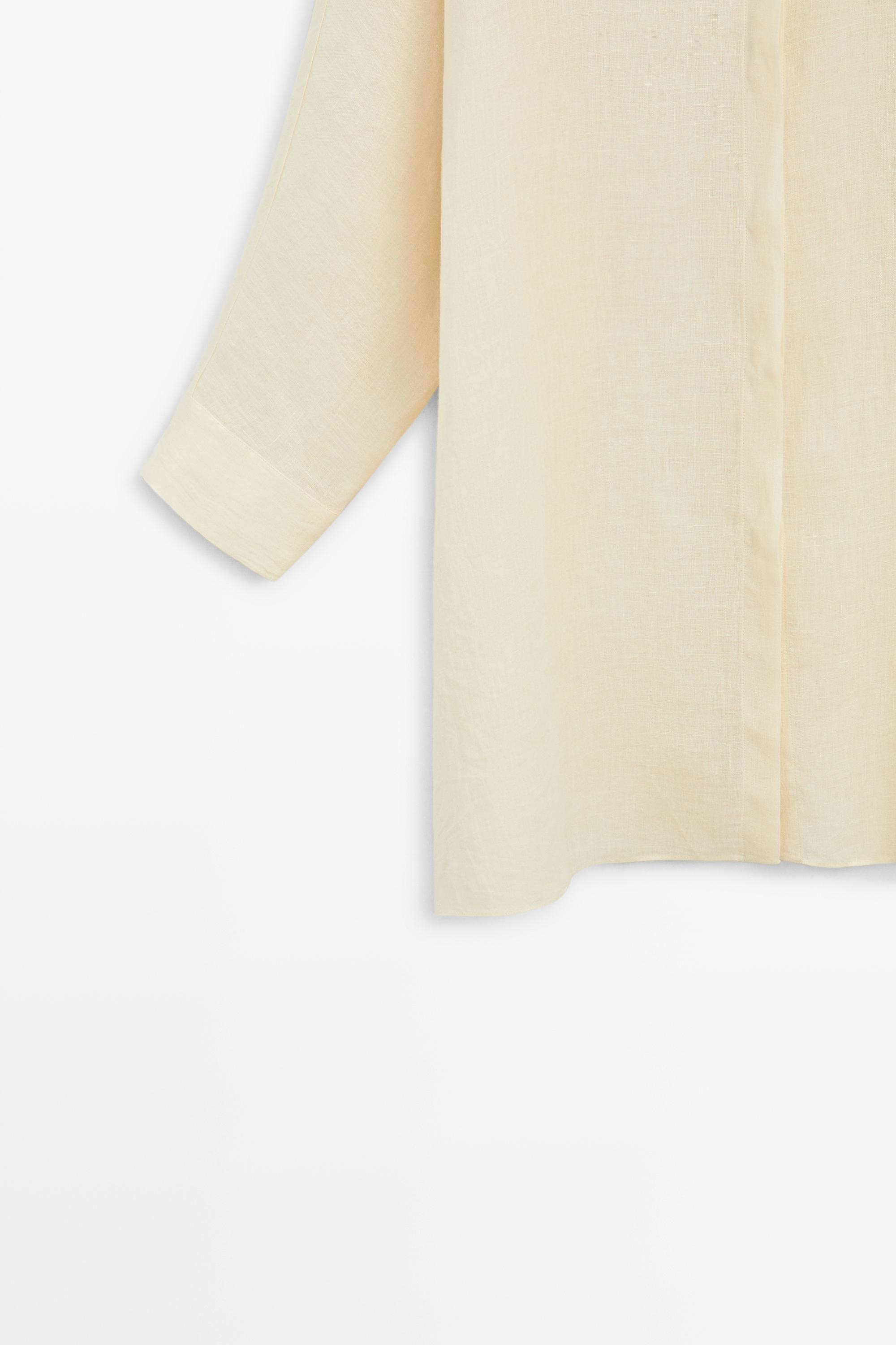 100% linen short shirt dress — PALE YELLOW