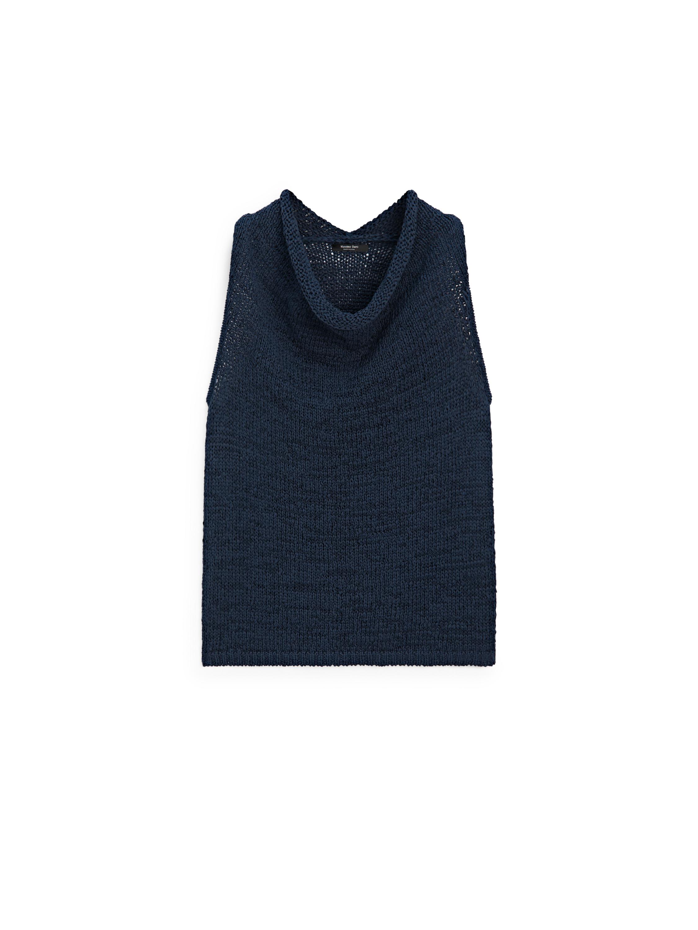 Knit top with draped neckline — Dark Blue