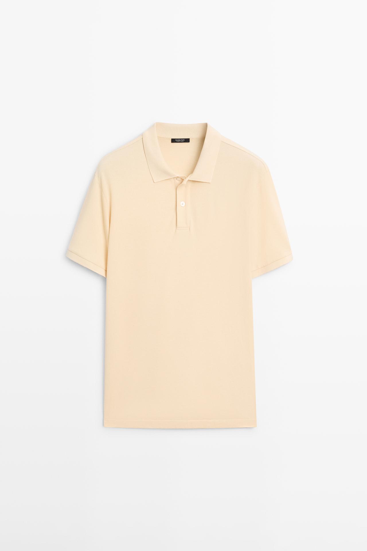Massimo Dutti - Herre - Poloshirt I Bomuldspiqué Med Mikrostruktur - Vanilje - L