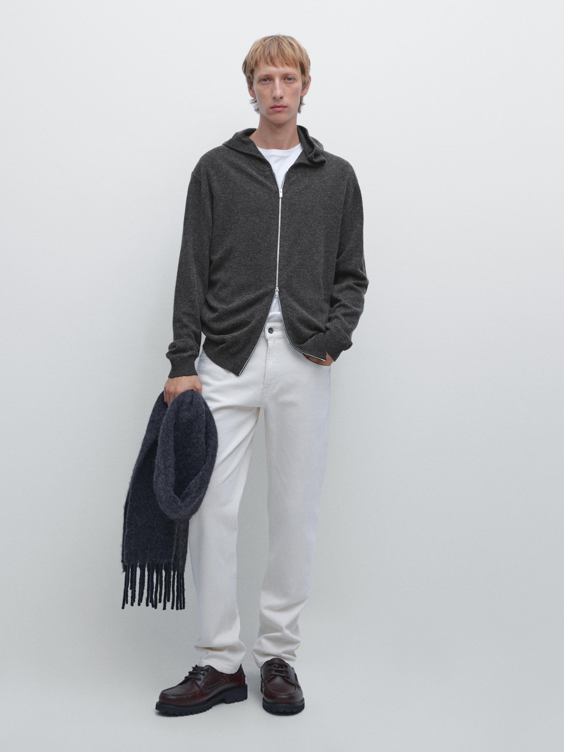 Cardigan In Maglia Con Cerniera E Cappuccio - Grigio Marengo - L - Massimo Dutti - Maschile