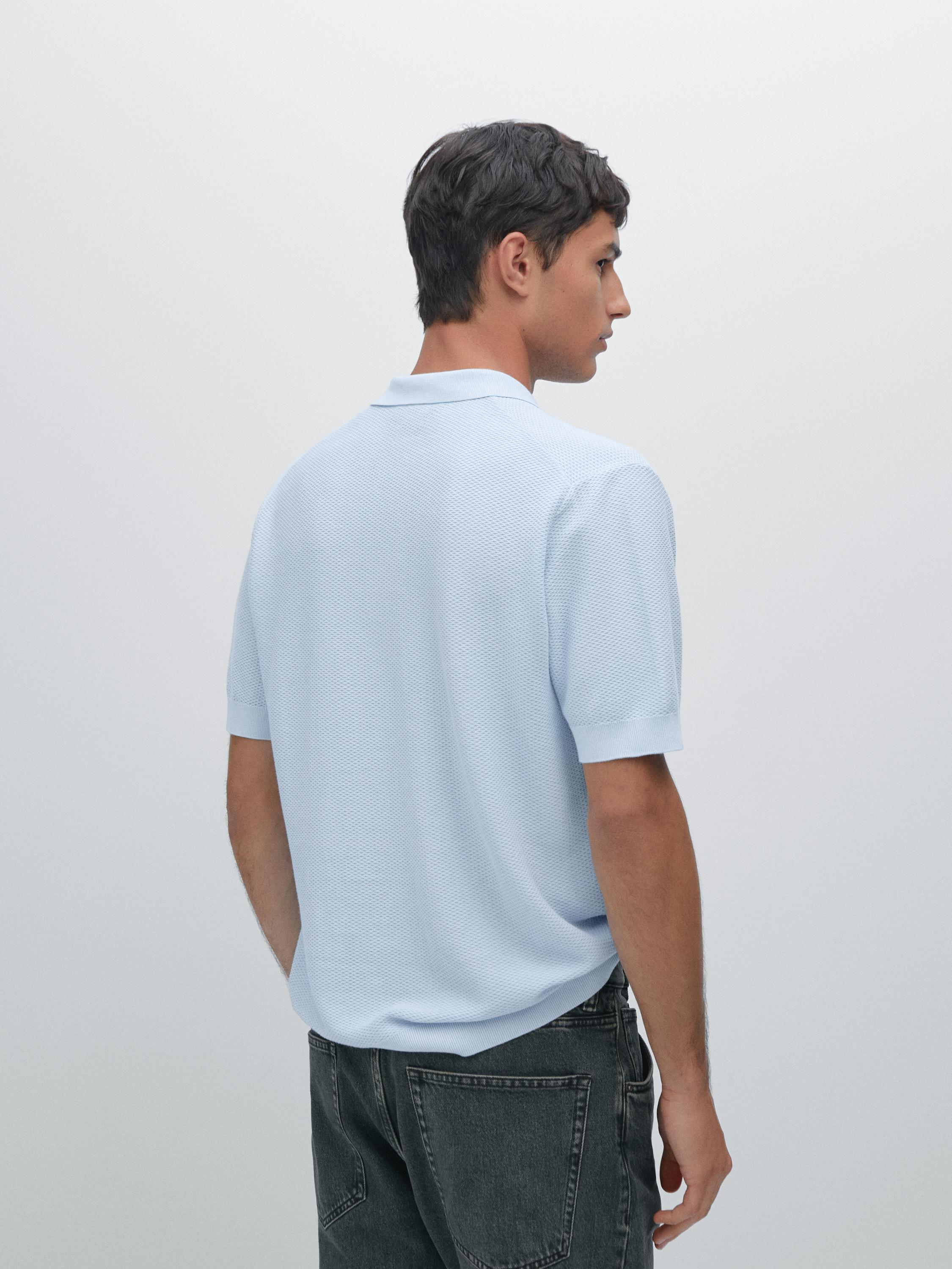 Textured knit short sleeve polo shirt