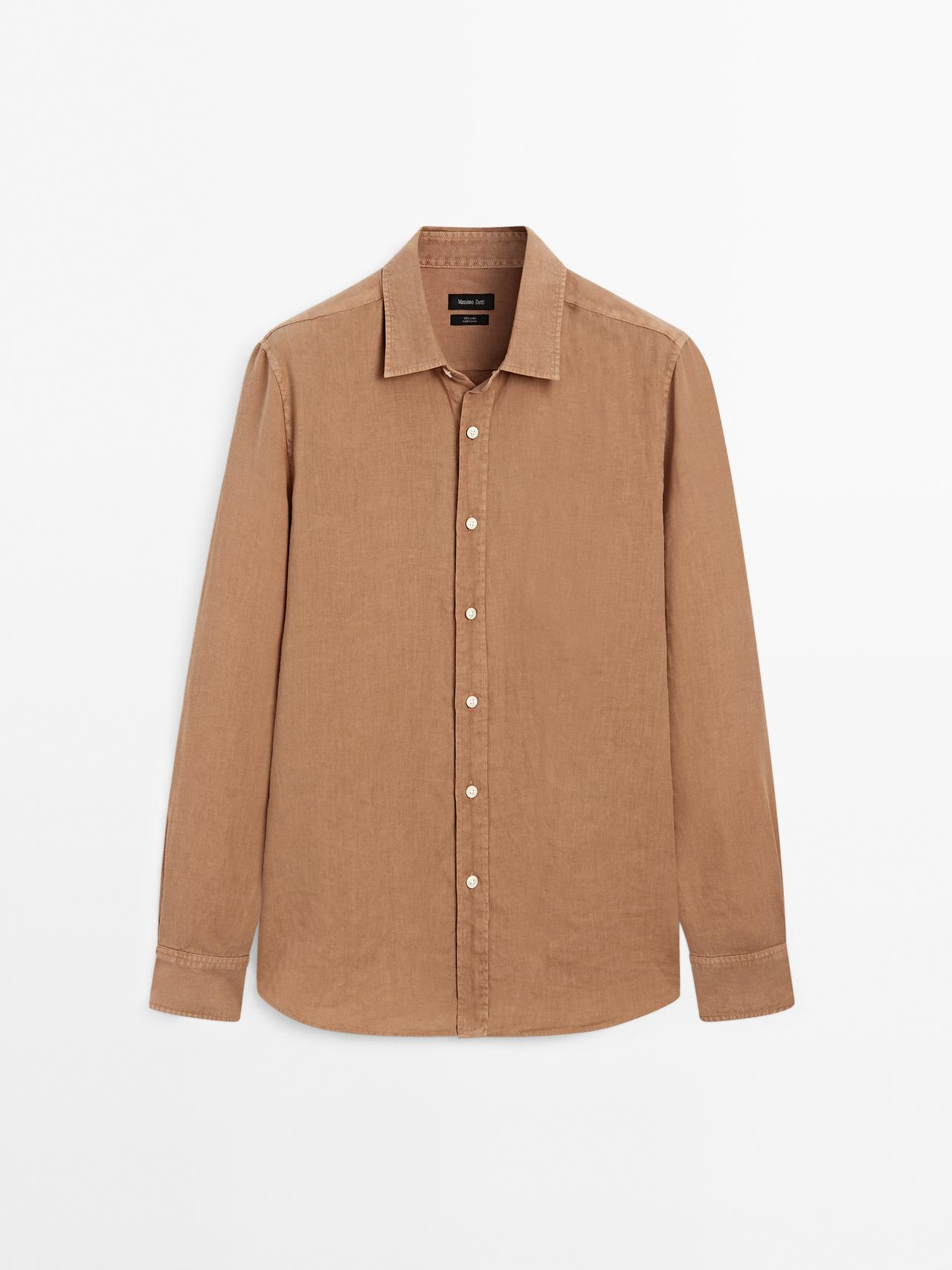 Massimo Dutti - Heren - Regular Fit Overhemd Met Maltinto Afwerking - Donkeror. - M