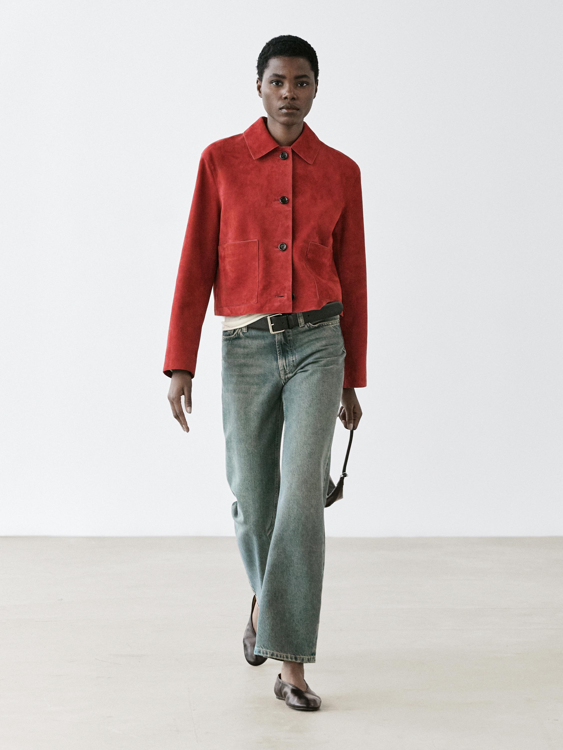 Short suede leather jacket — RED