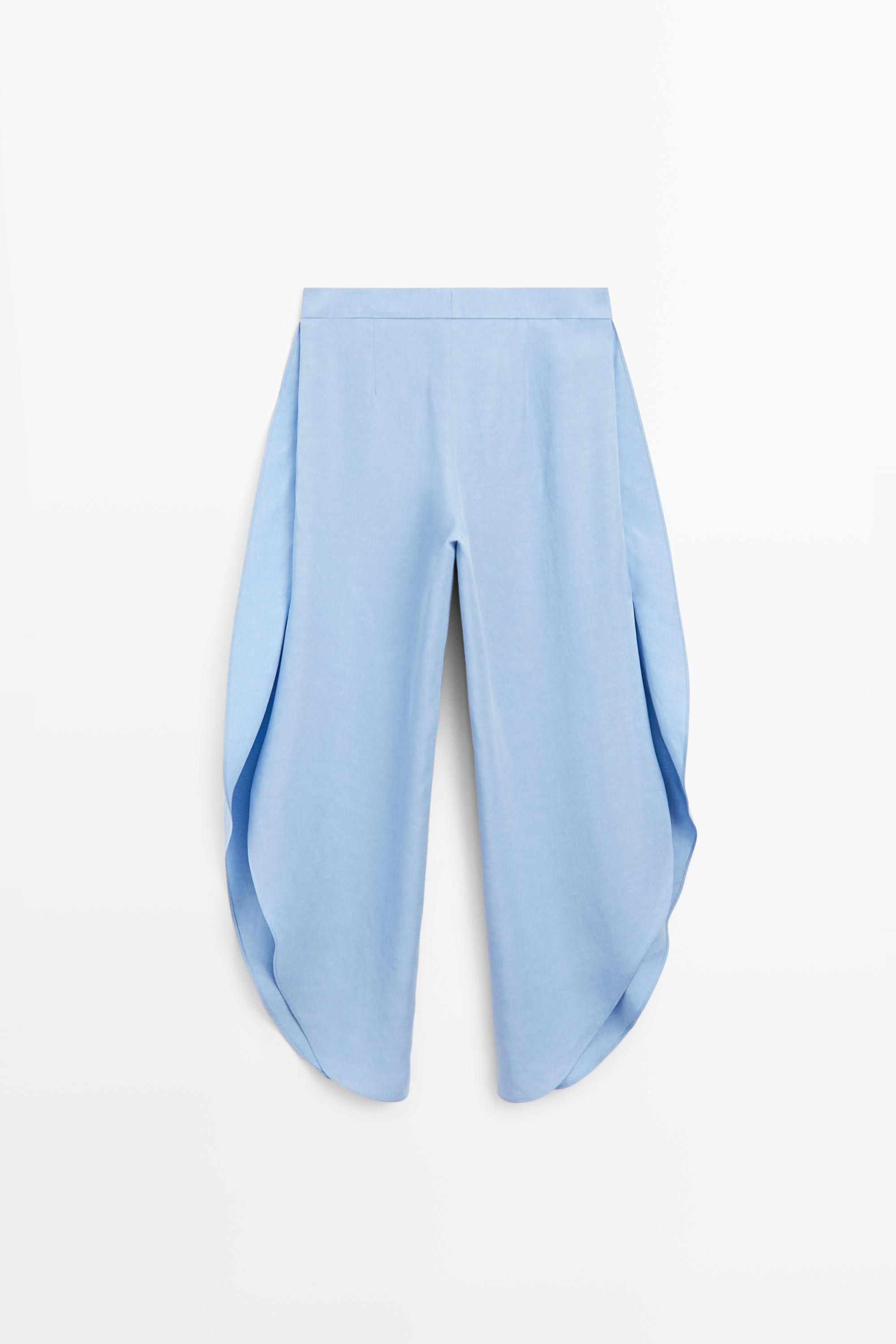 Voluminous flowing linen blend pants — SKY BLUE