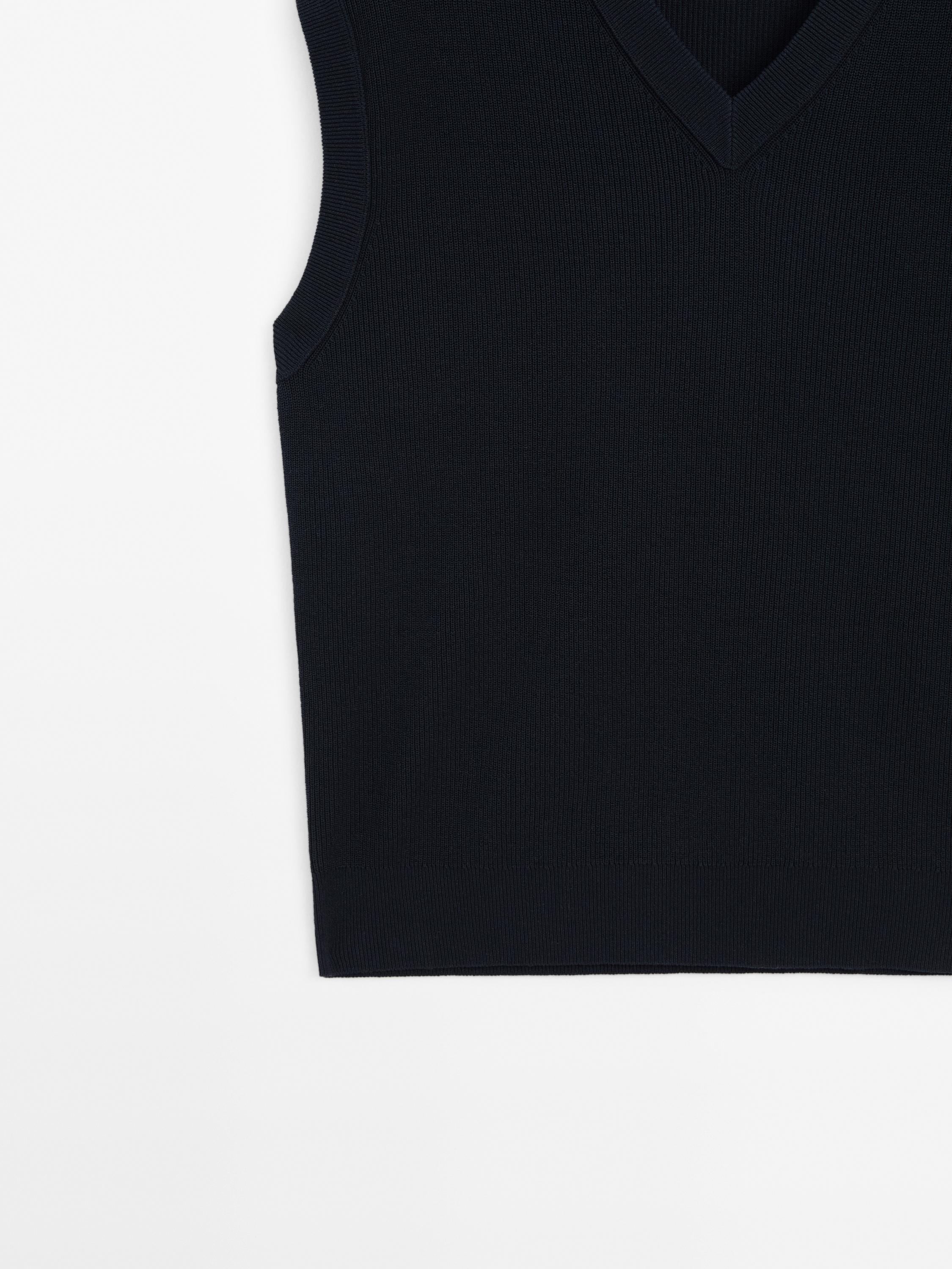 Veste sans manches à col en V en coton mélangé