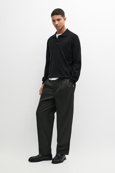 100% cotton knit polo sweater — BLACK 1