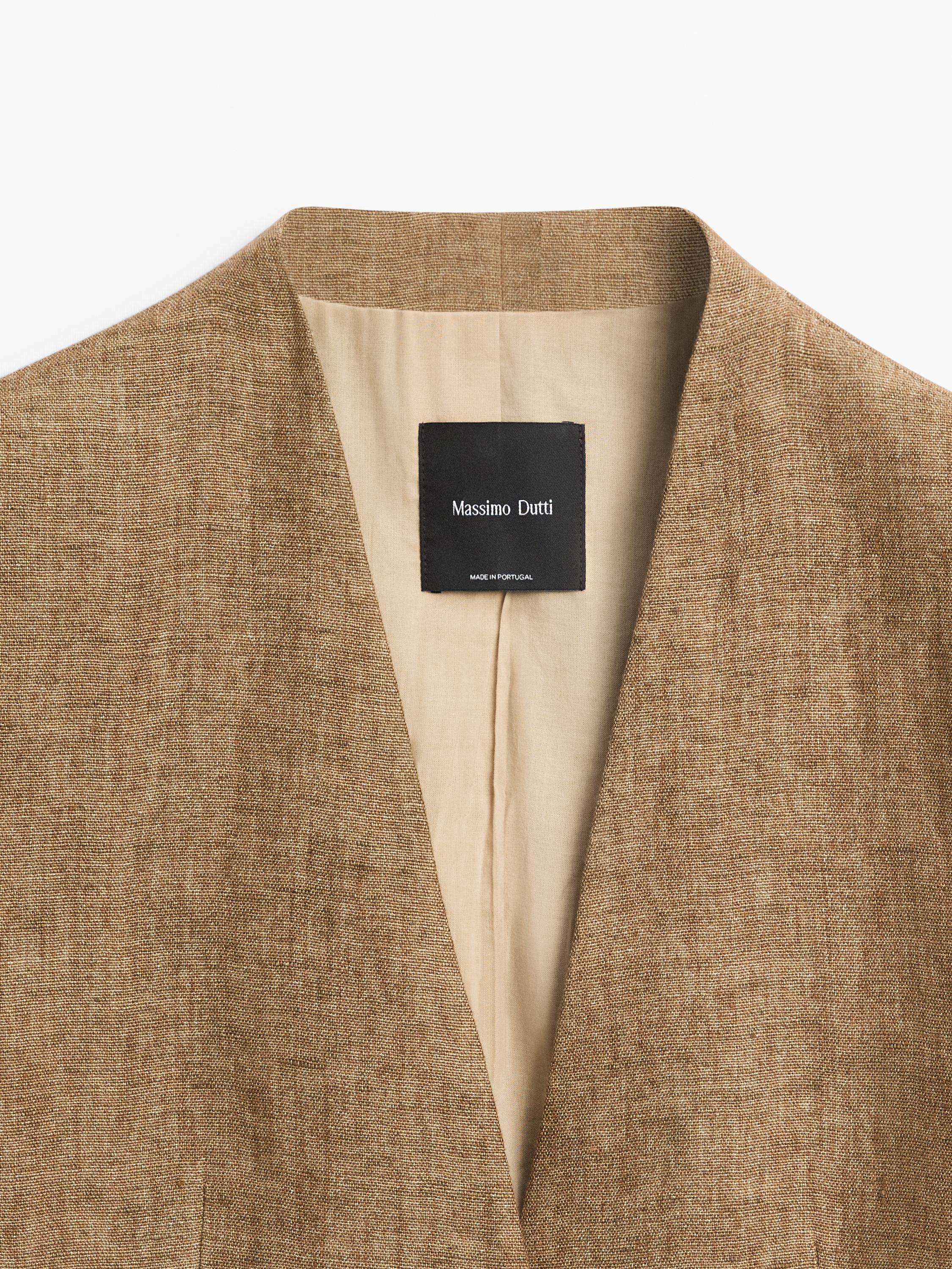 100% linen melange suit blazer — CAMEL