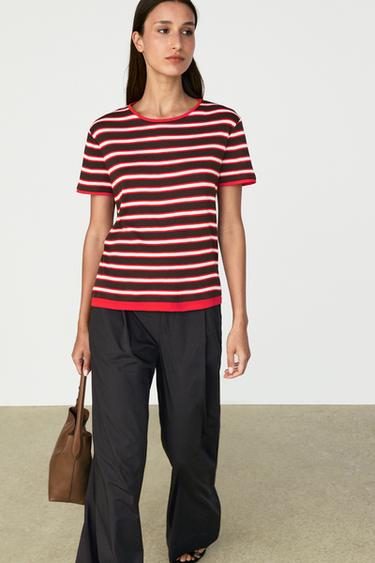 100% cotton short sleeve striped T-shirt — RED 5
