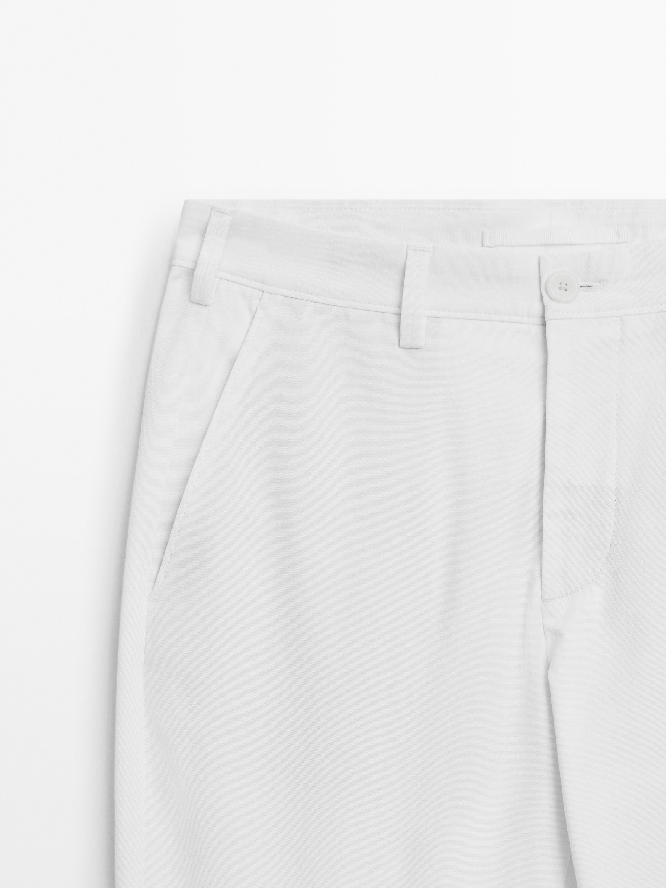 Cotton blend slim fit canvas trousers