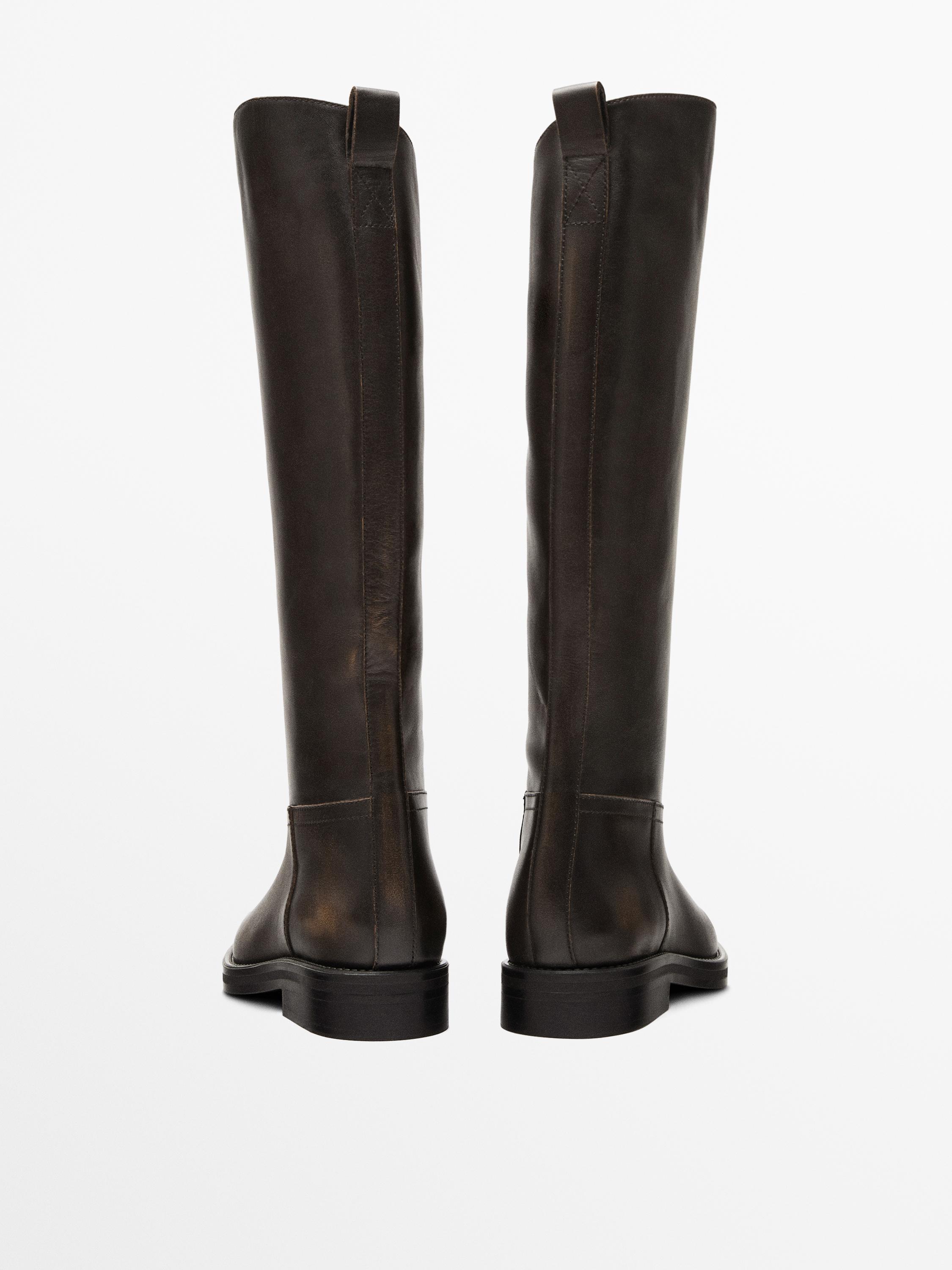 Leather riding boots · Brown · Flatâ Boot | Massimo Dutti