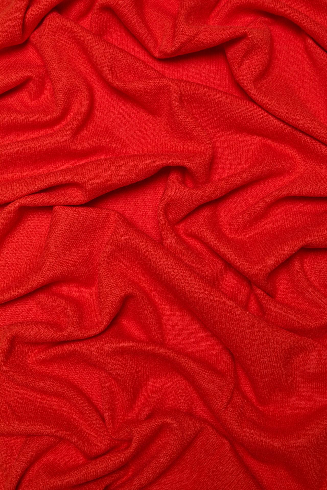 Plain wool-cashmere blend fine knit scarf — RED