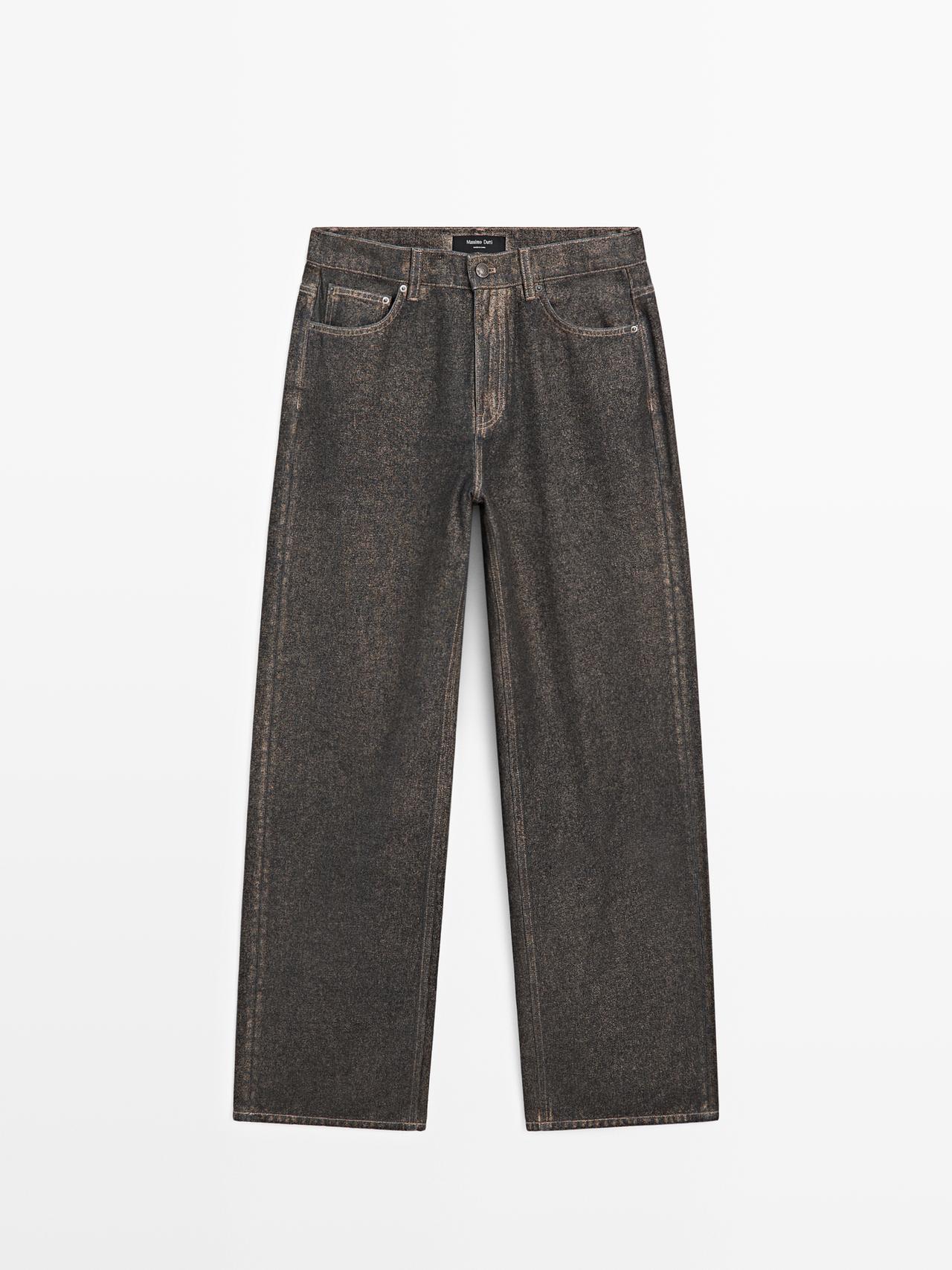 Massimo Dutti - Dame - Højtaljede Jeans Med Lige Ben - Guld - 38