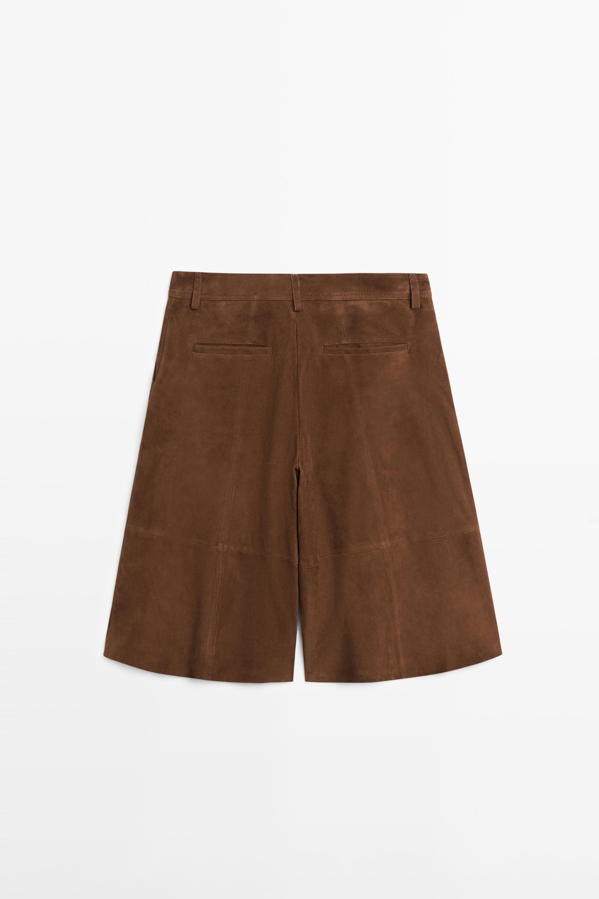 Long suede leather Bermuda shorts — BROWN