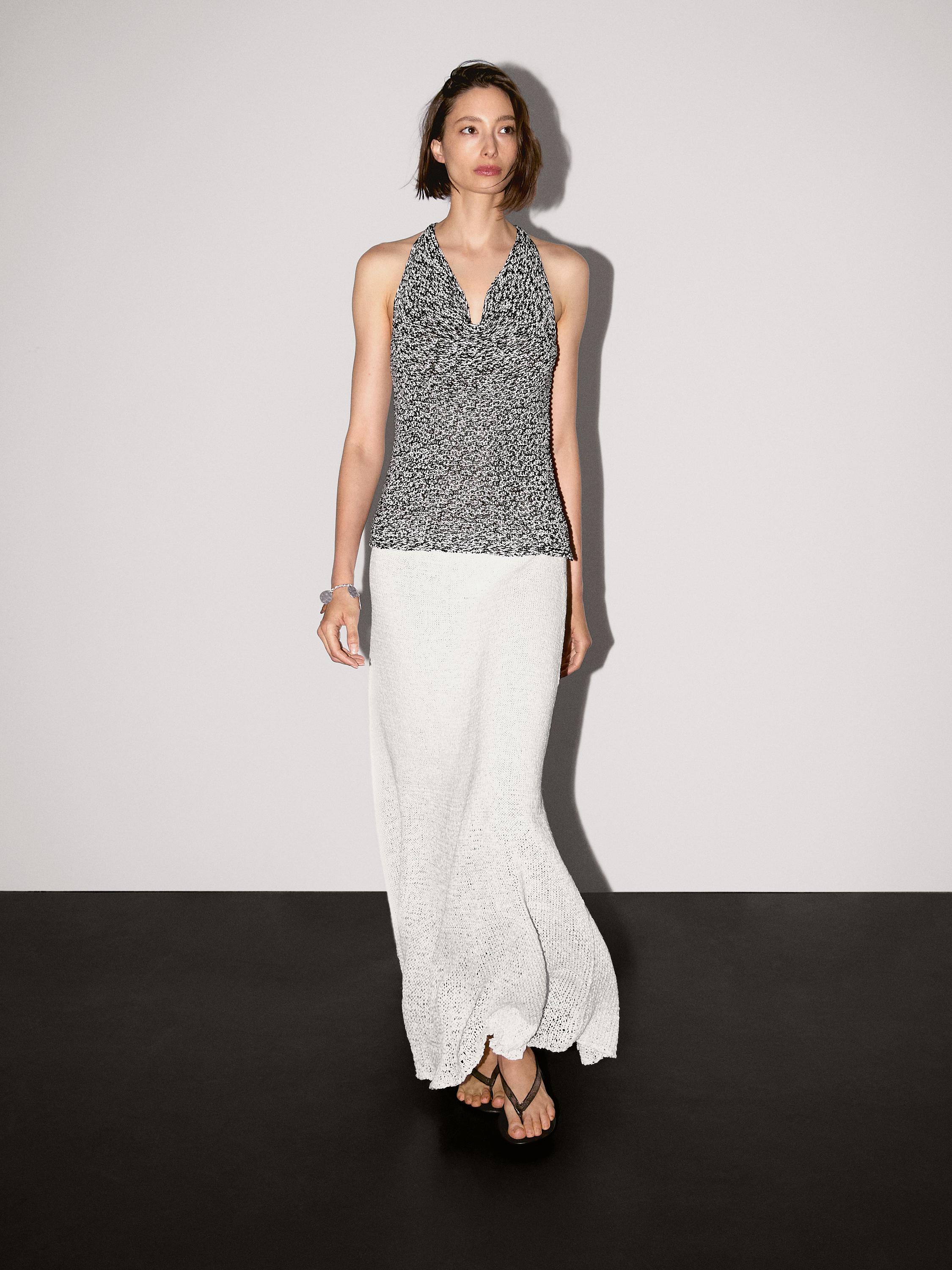 Draped knit top with flecked detail