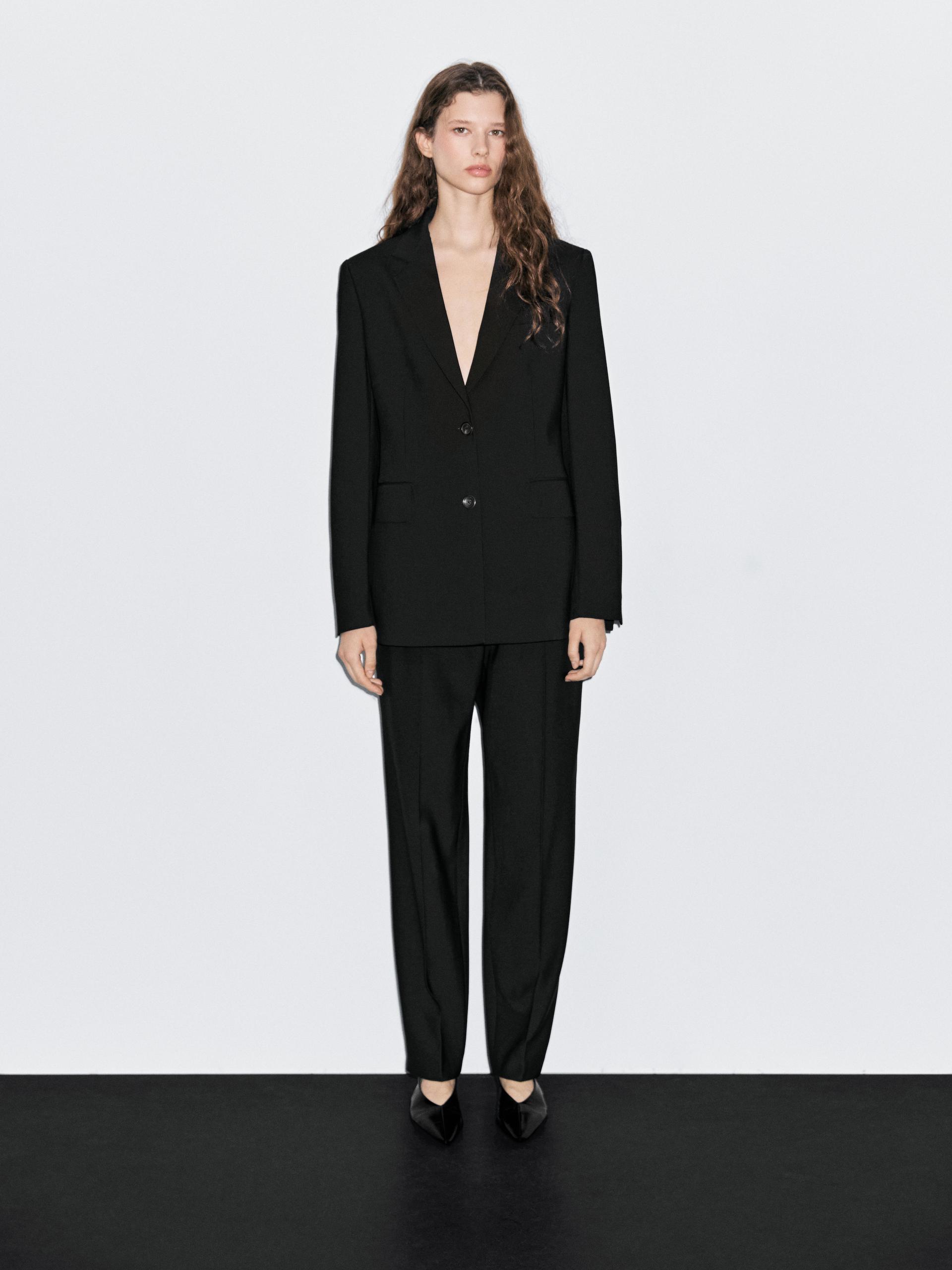 Pantalon Cigarette En Crêpe - Noir - 34 - Massimo Dutti - Femme
