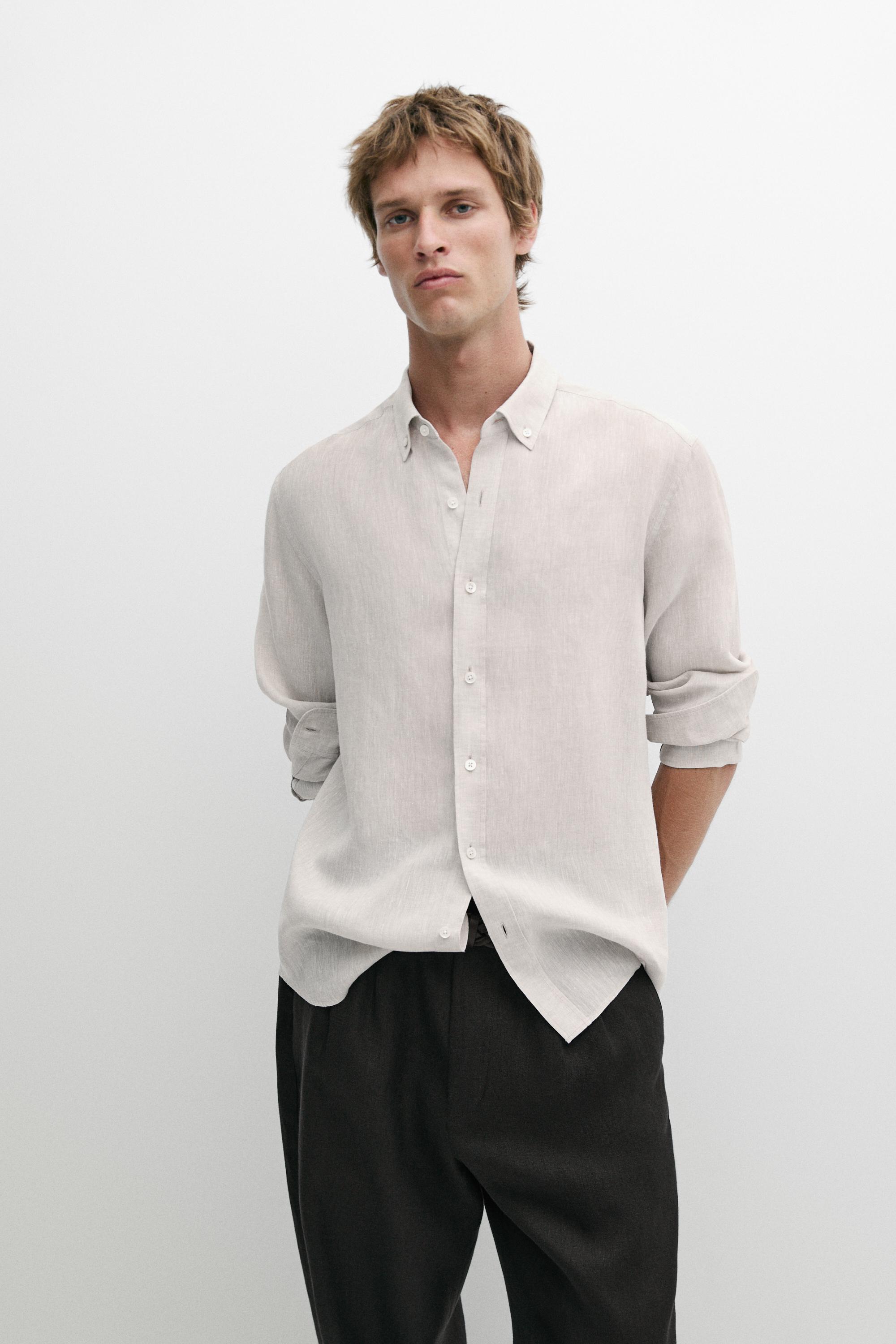 Regular fit 100% linen shirt — BEIGE