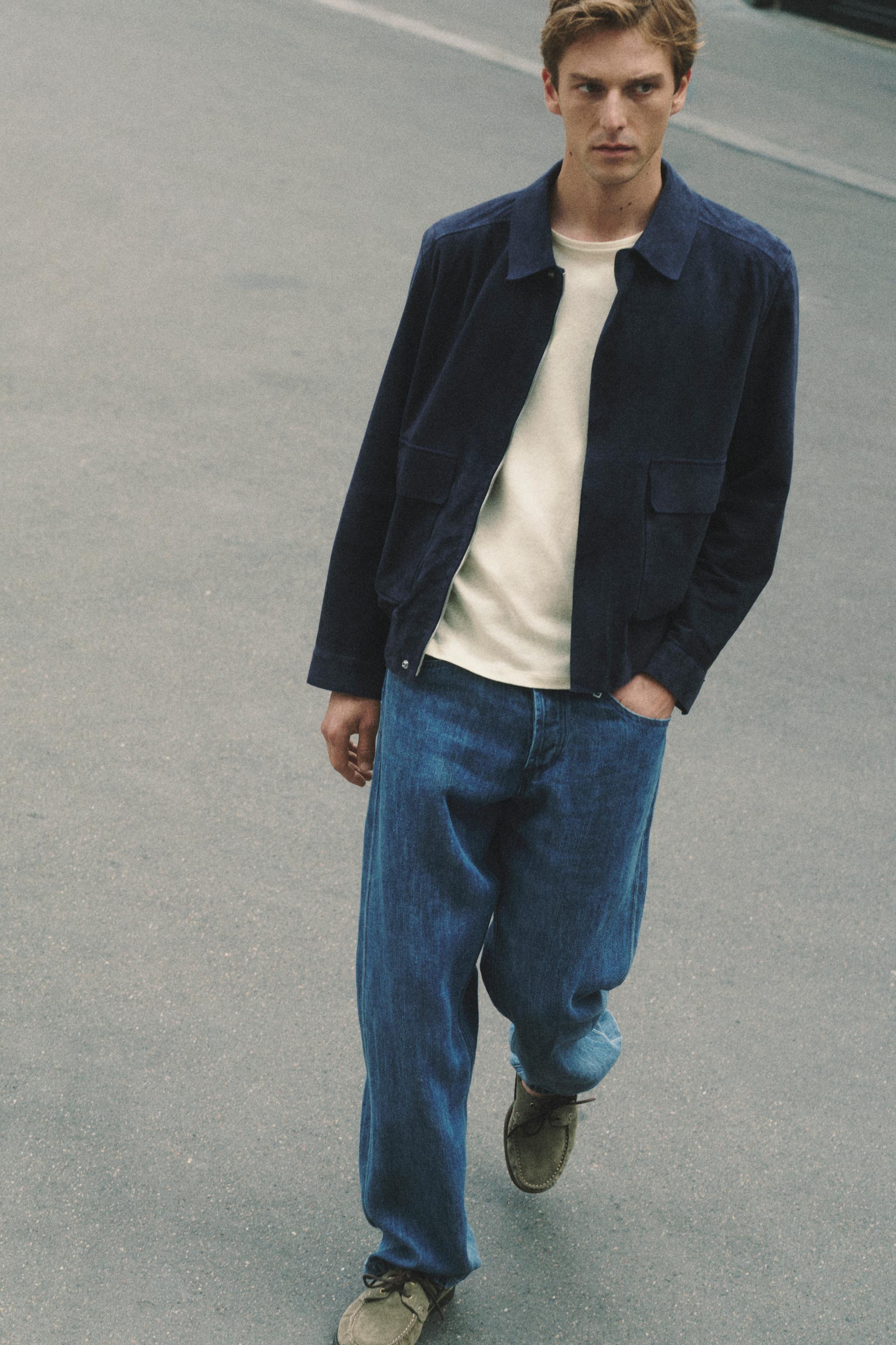 Suede leather jacket with pockets — BLUE