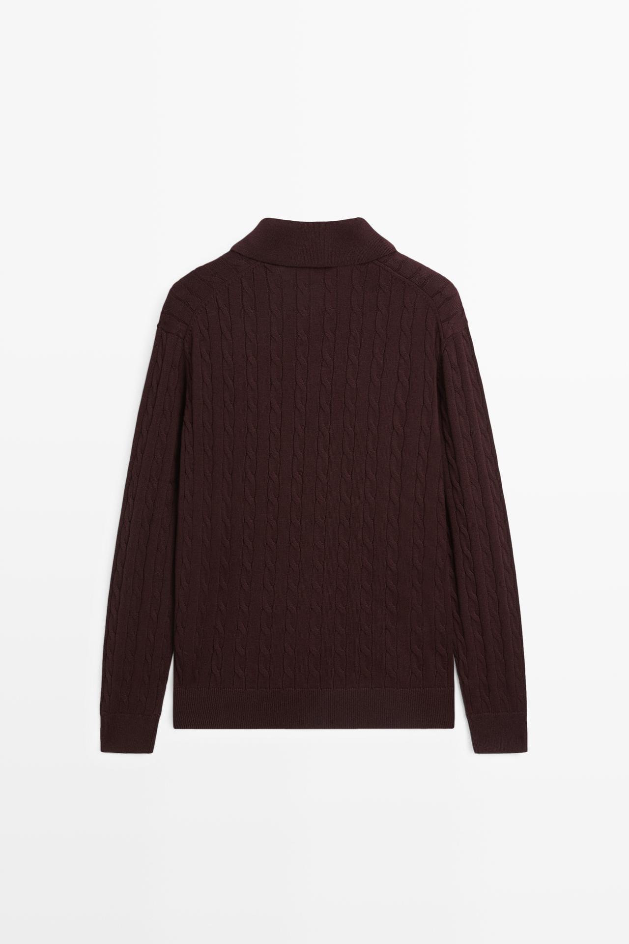 100% Cotton Cable-Knit Polo Sweater — BURGUNDY