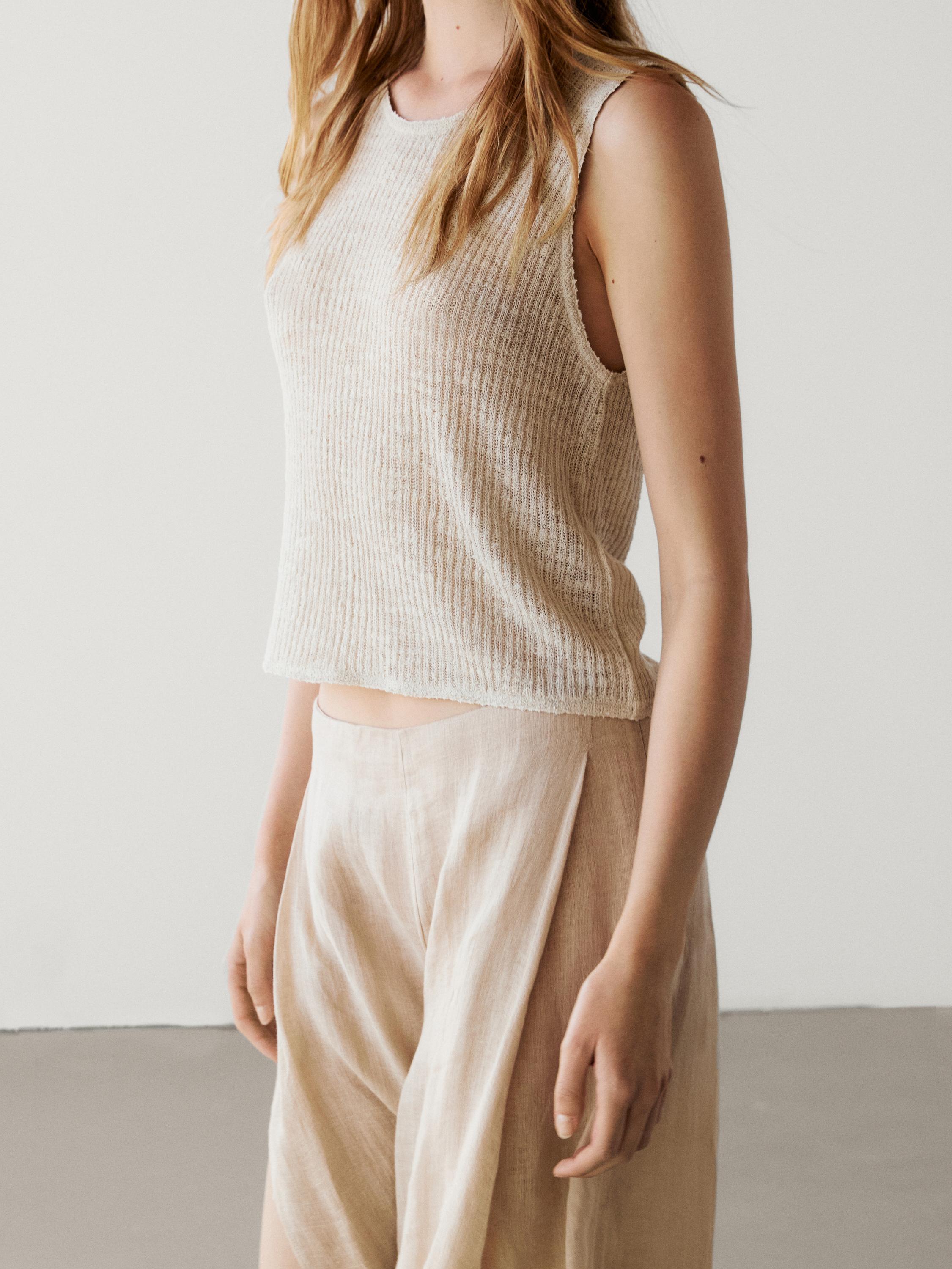 Crop top en maille à bord-côte sans manches