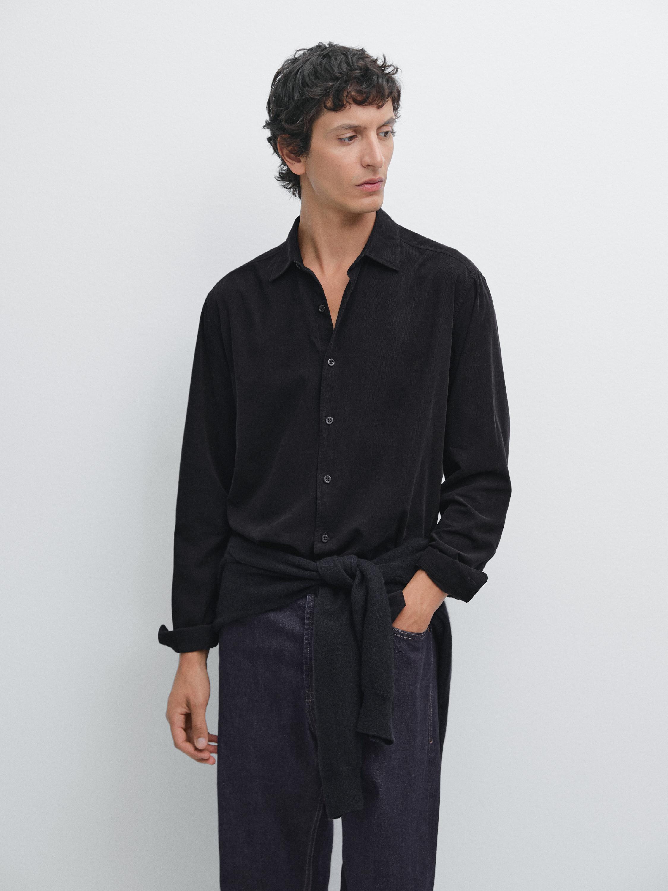 Chemise regular en velours côtelé fin