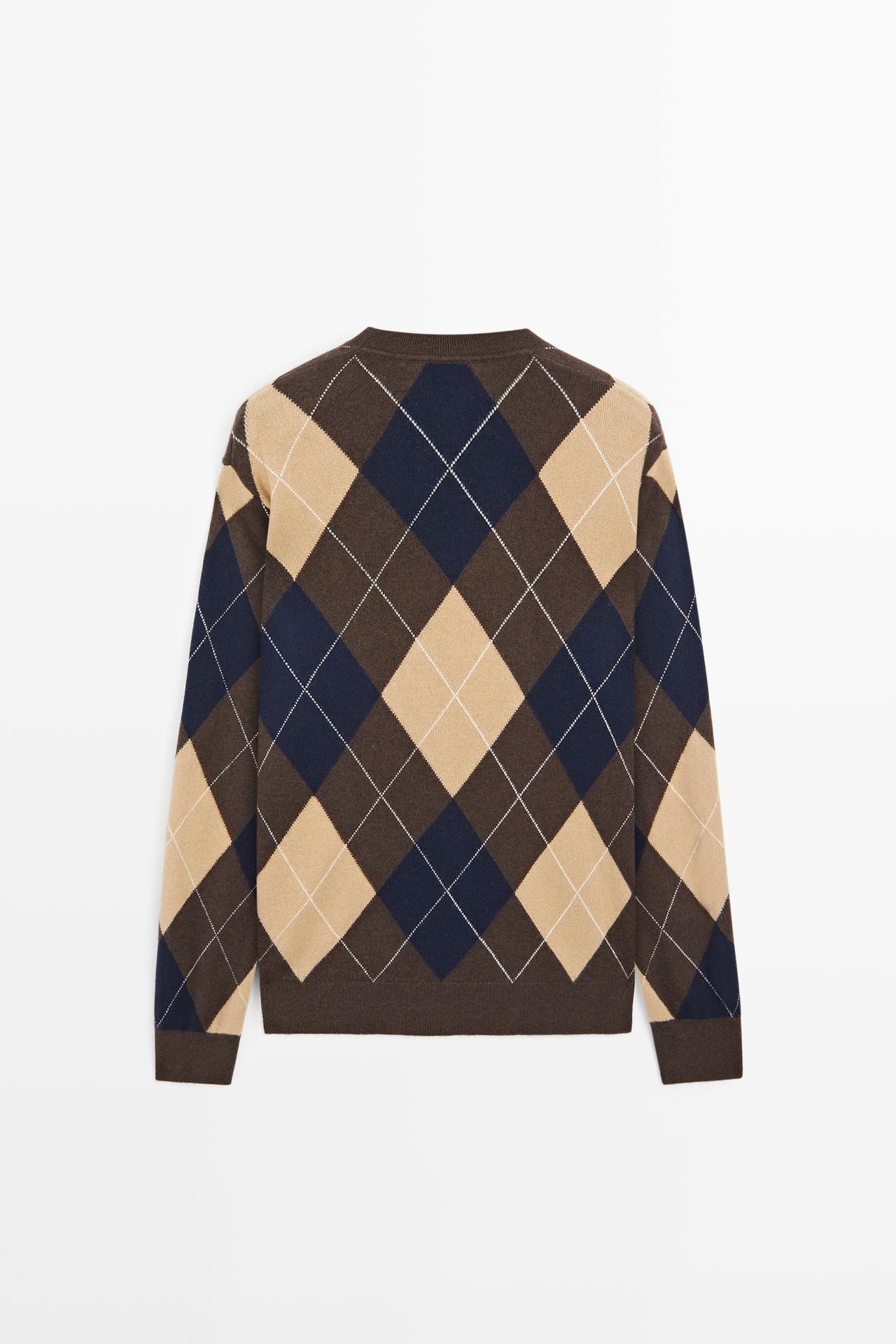 Wool-blend Argyle knit sweater — BROWN MARL