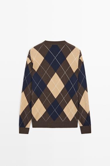 Wool-blend Argyle knit sweater — BROWN MARL 6