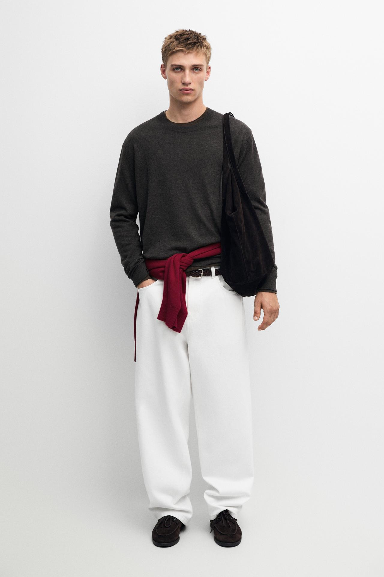 Knit 100% cashmere round neck sweater — CHARCOAL