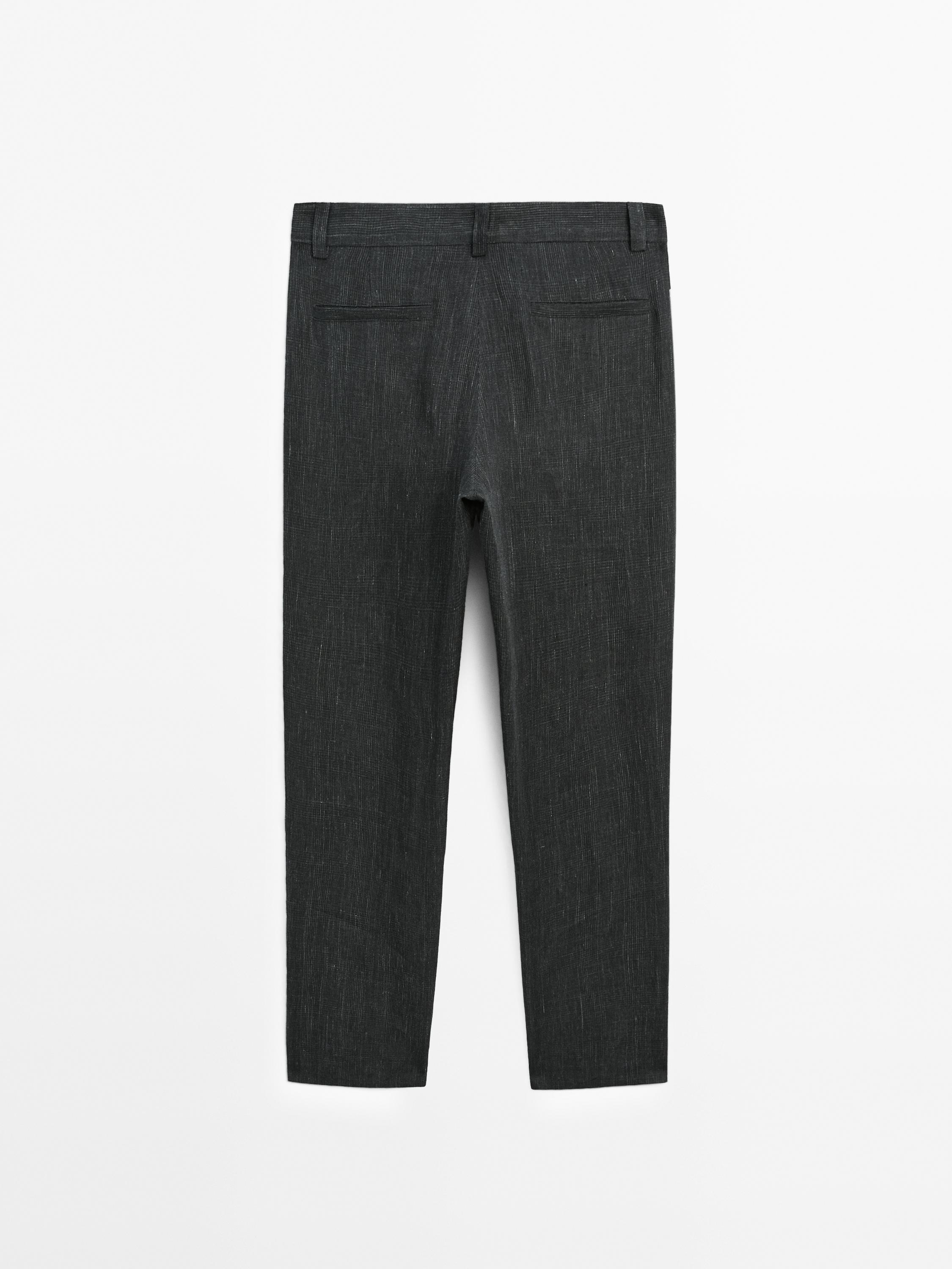 100% linen trousers with check detail