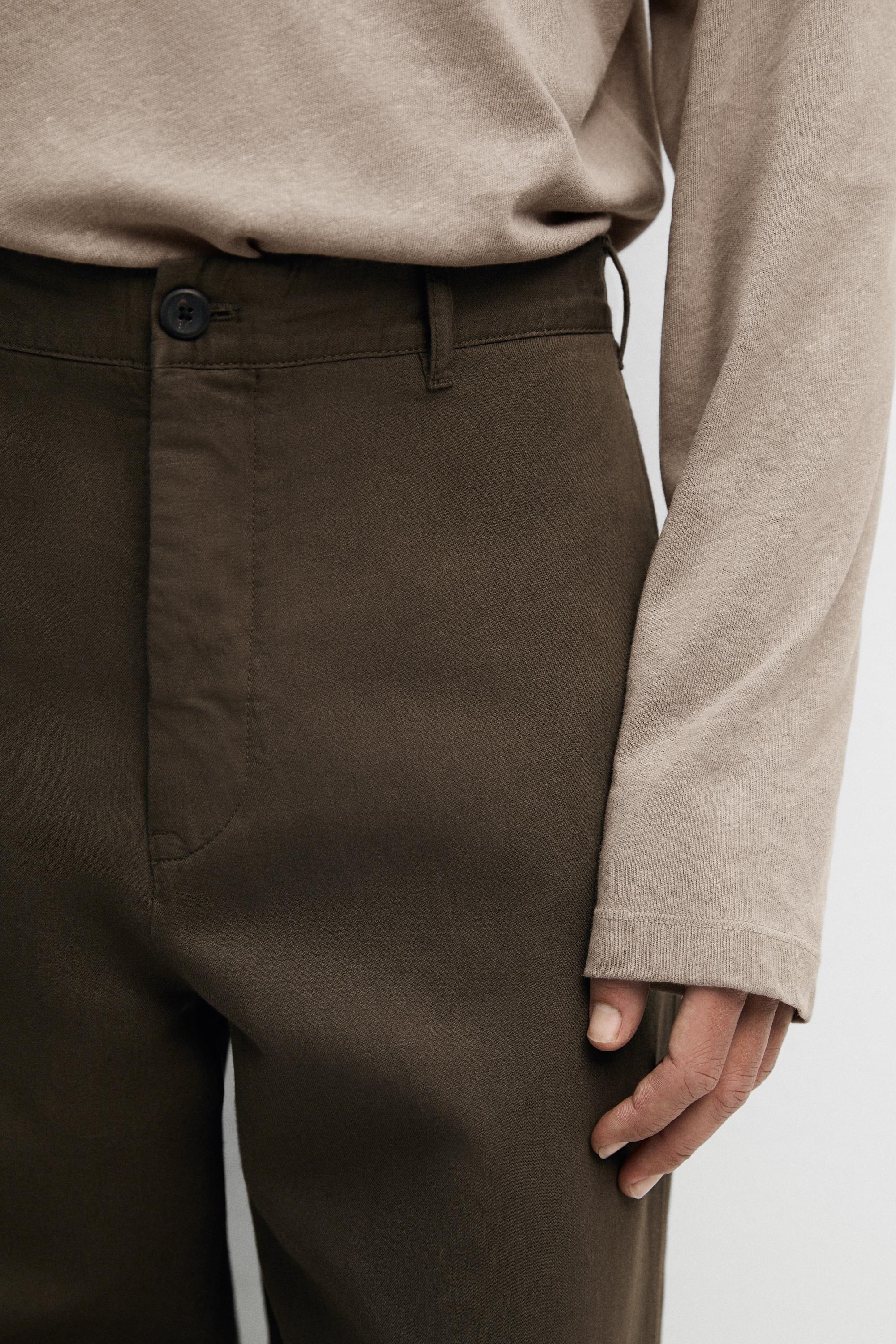 Linen-cotton straight-leg pants — DARK GREEN