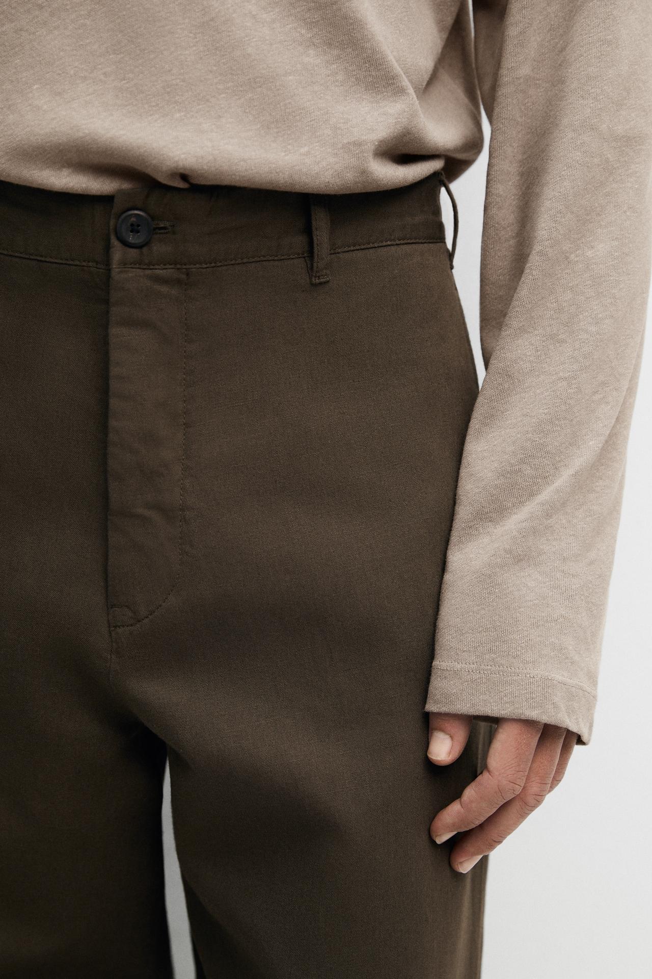Linen-cotton straight-leg pants — DARK GREEN