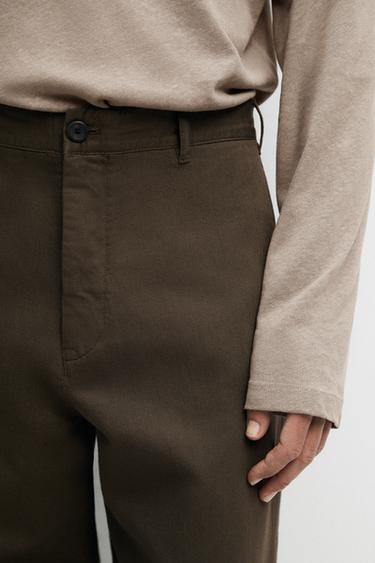 Linen-cotton straight-leg pants — DARK GREEN 8