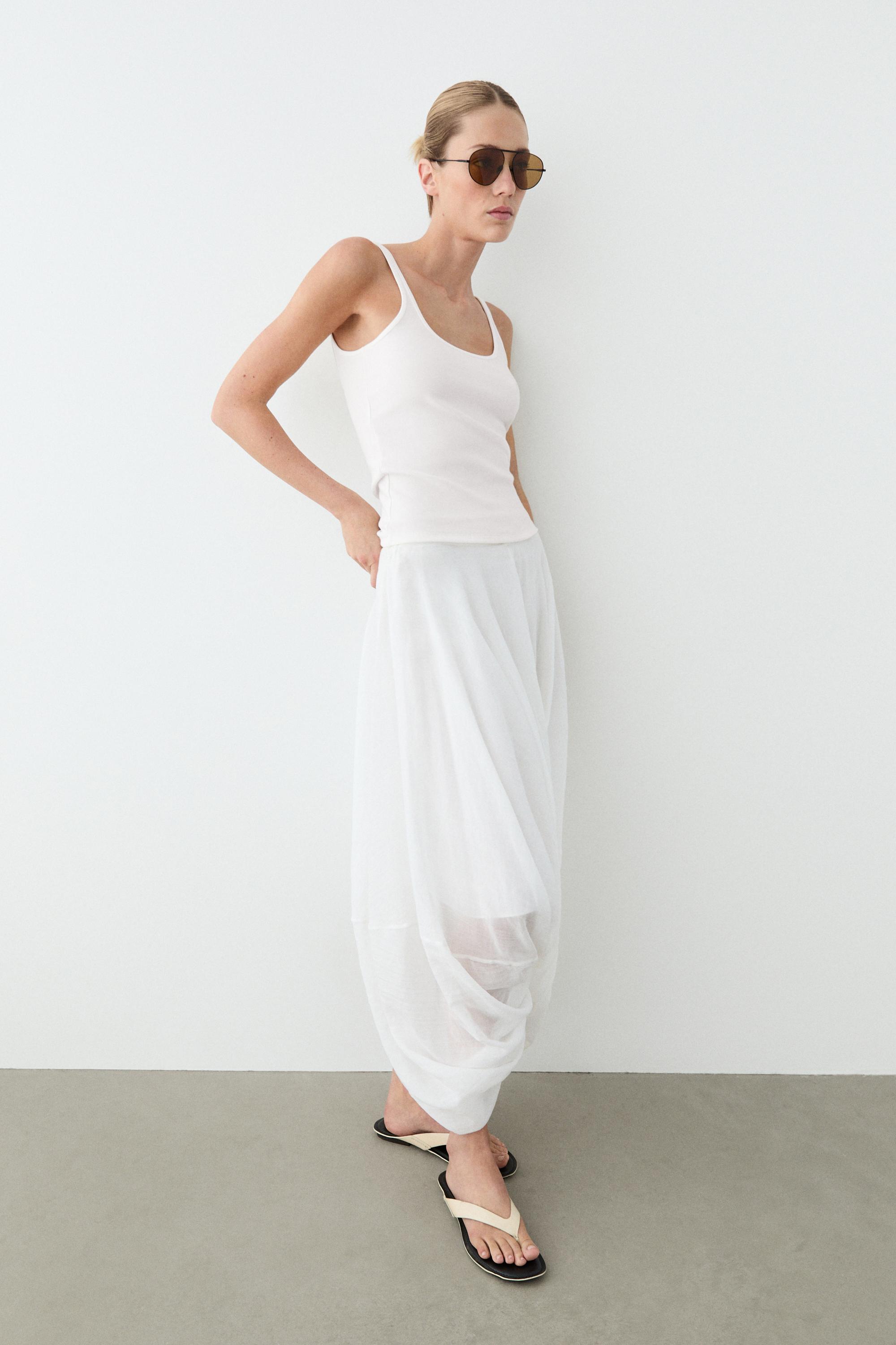 Strappy cotton blend top — WHITE