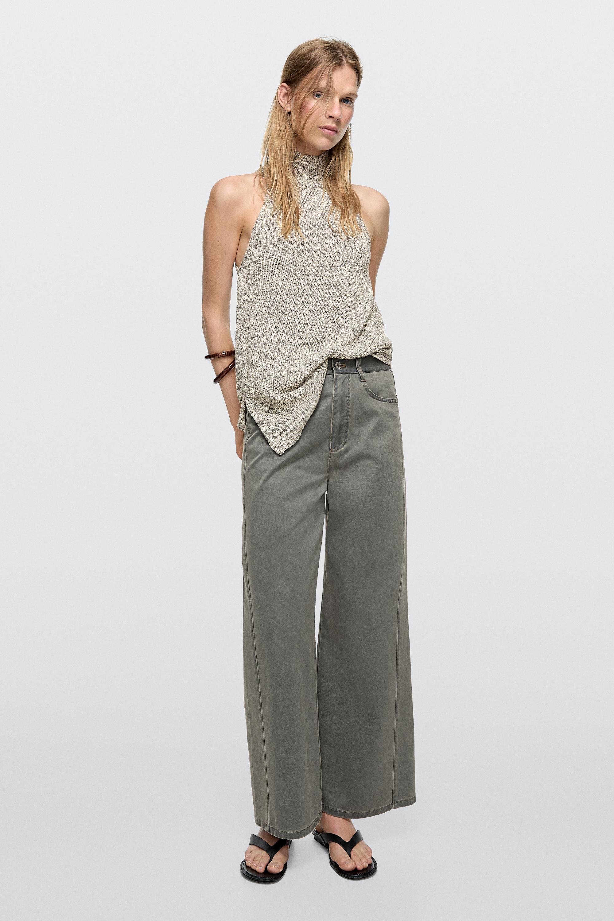 Wide-leg cotton jeans with denim detail — Light Blue